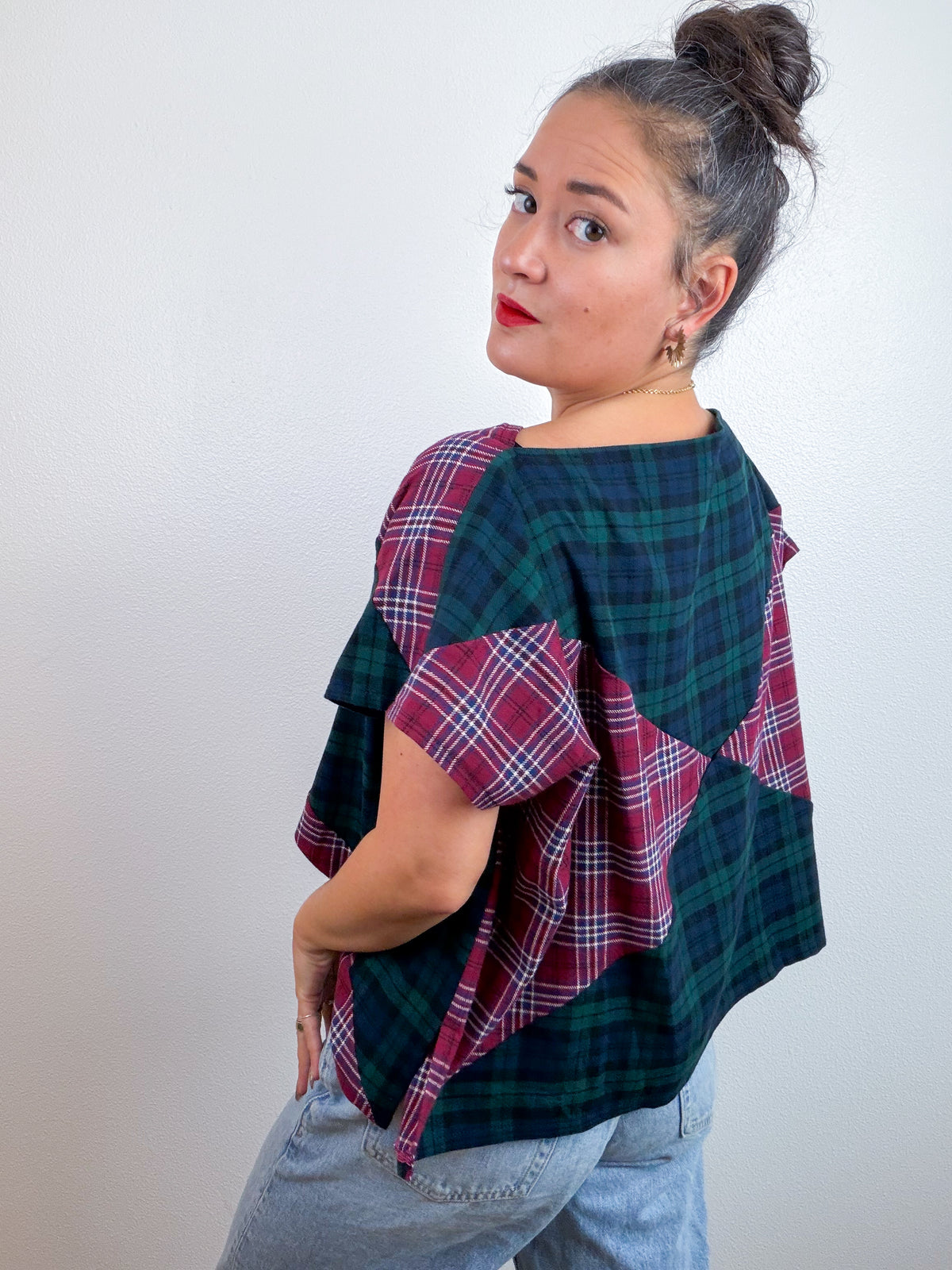 Plaid Flannel Flip Crop Forest Maroon
