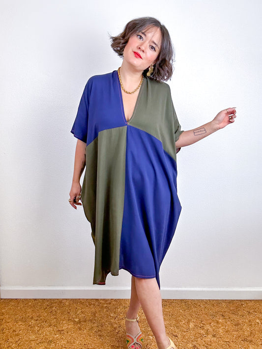 Color Block Mini Caftan Dress Navy Olive