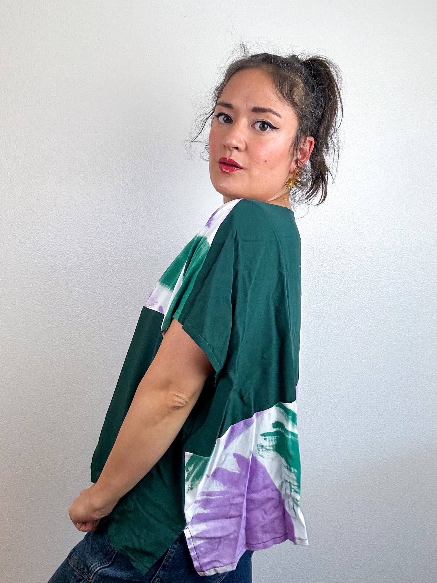 Hand-Dyed Bamboo Flip Crop Forest Teal Orchid