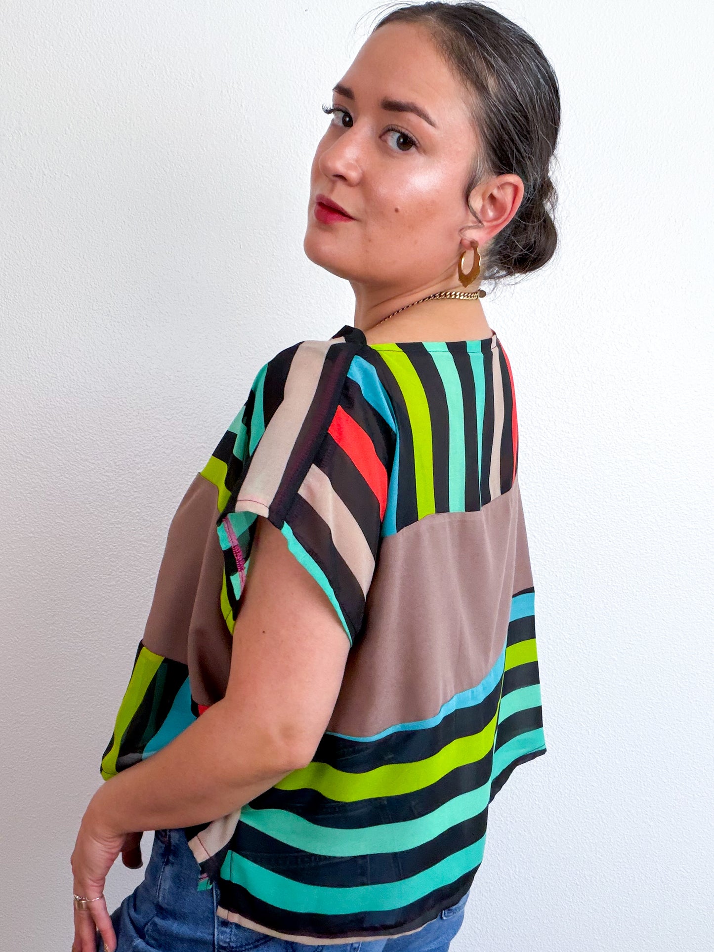 Scrappy Crop Rainbow Stripe Taupe