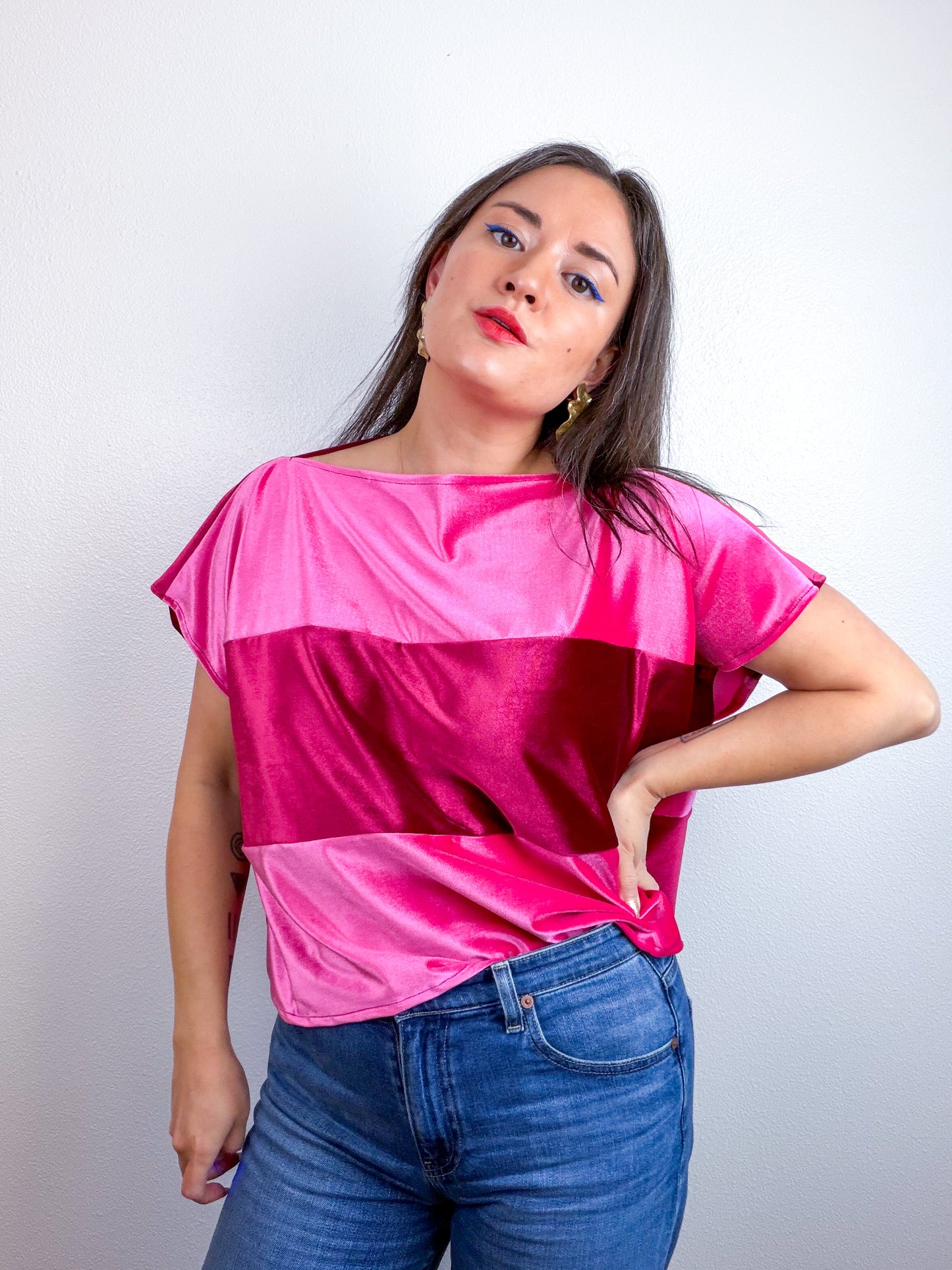 Velvet Flip Crop Pink Maroon