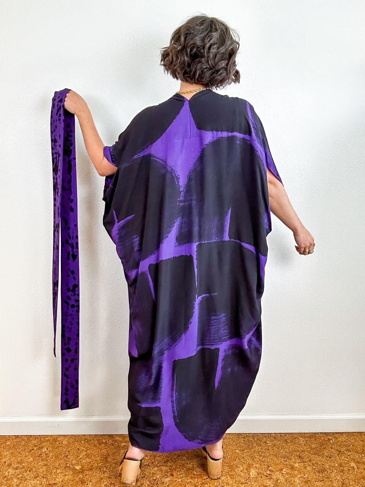 Hand-Dyed High Low Kimono Purple Black Arc