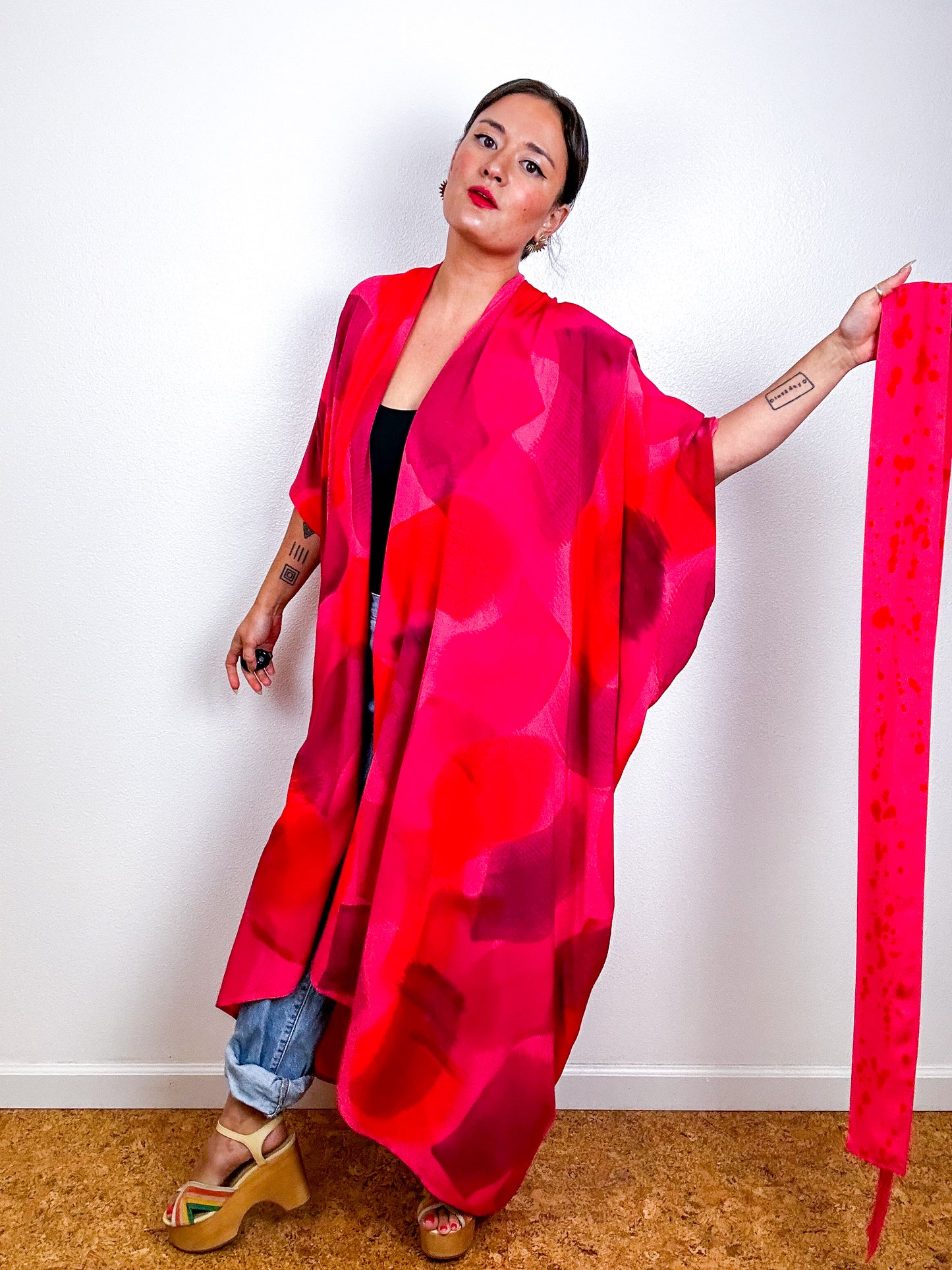 Hand-Dyed High Low Kimono OOAK Coral 1