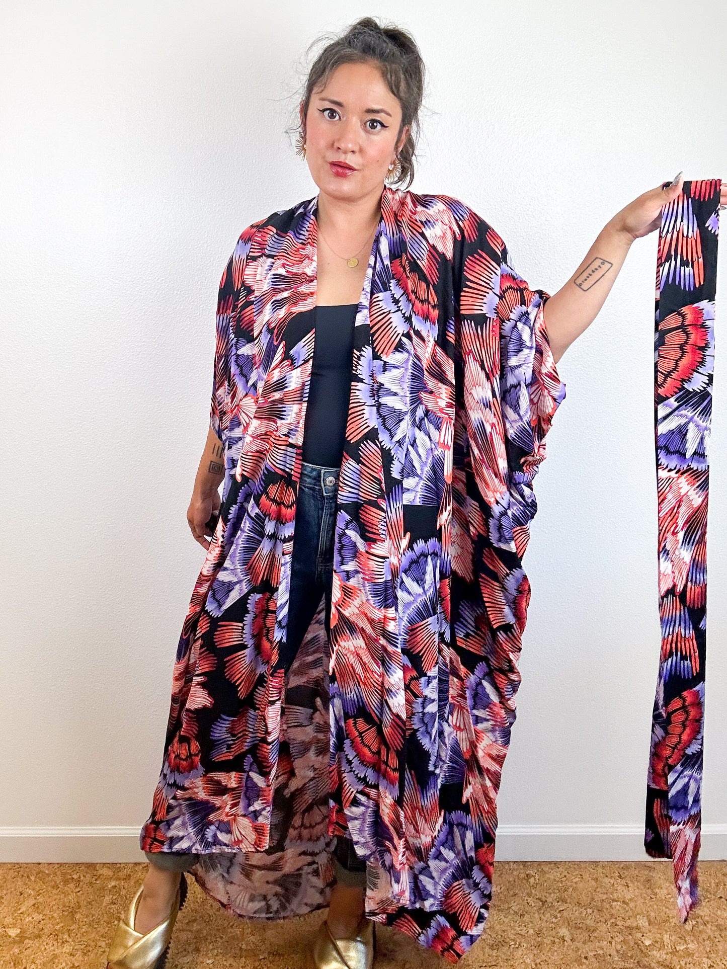 Print High Low Kimono Wings Challis