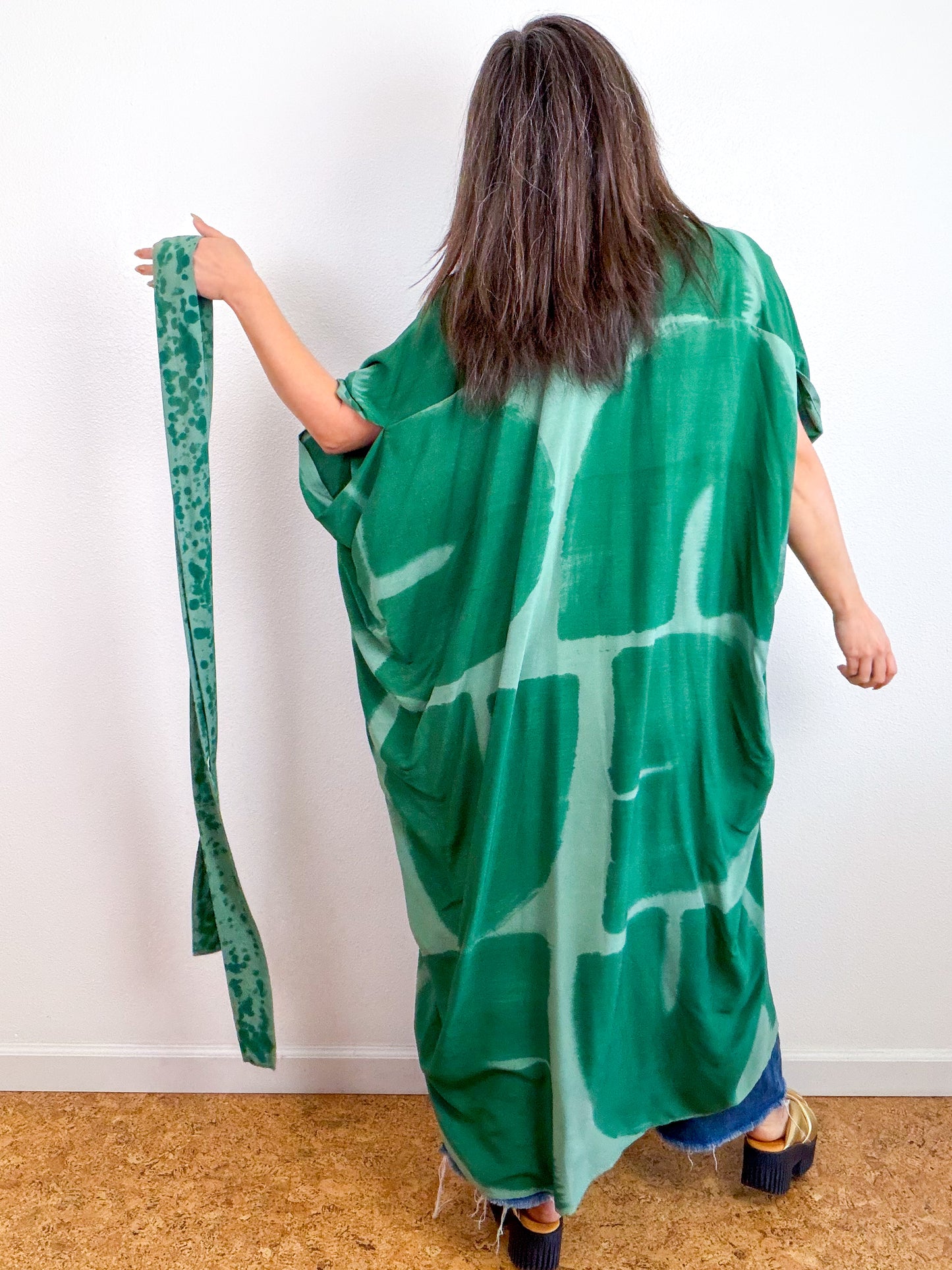 Hand-Dyed High Low Kimono Sage Fern Arc
