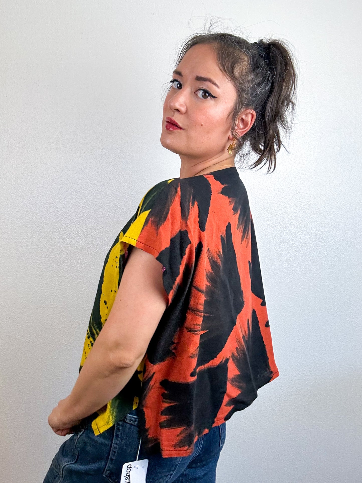 Hand-Dyed Linen Blend Flip Crop Marigold Sumi Rust Palms