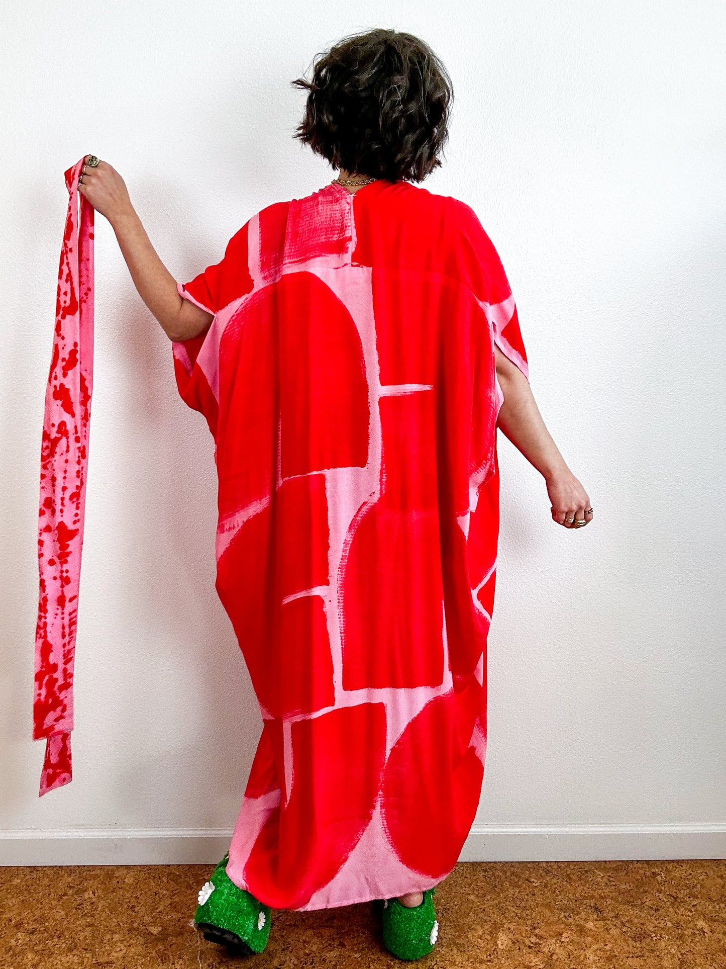 Hand-Dyed High Low Kimono Pink Scarlet Arc