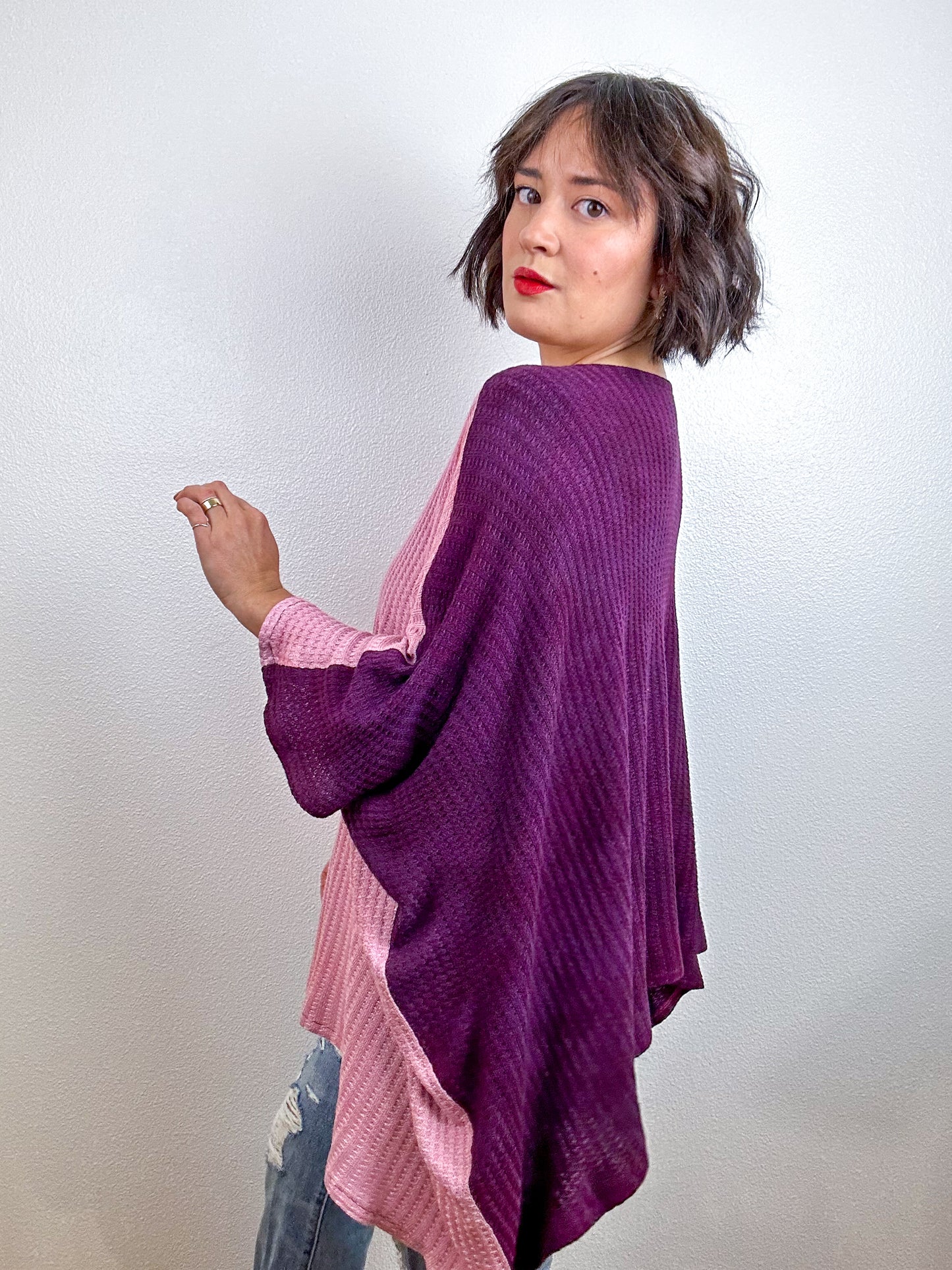 Oversize Flip Sweater Maroon Powder Pink