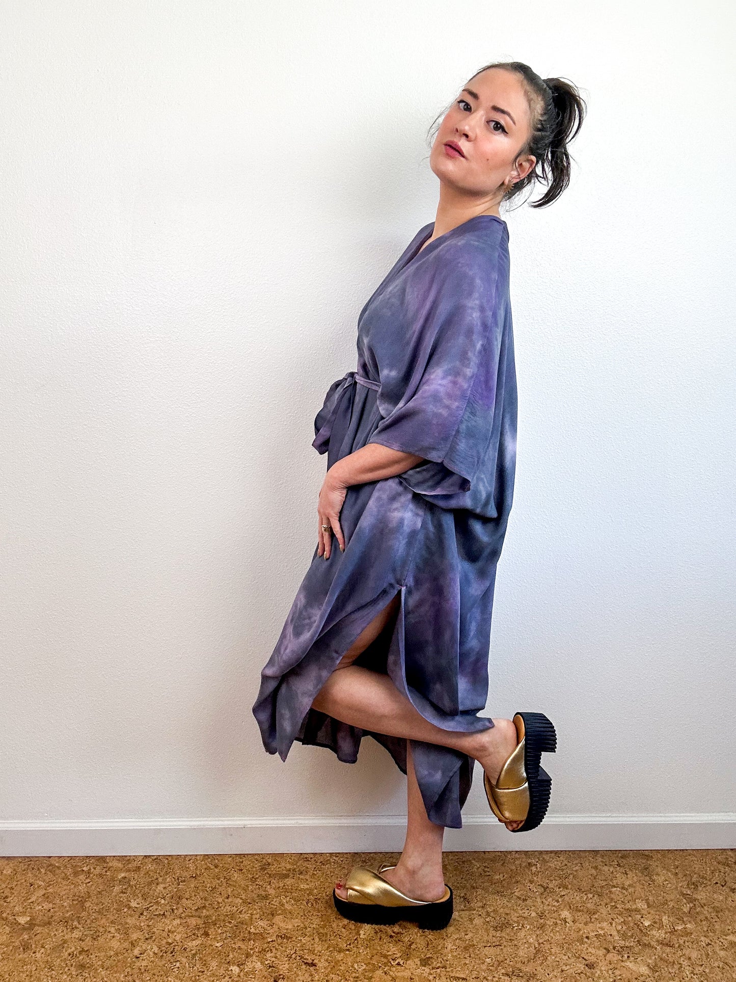 Hand-Dyed Bamboo Tie Caftan Lavender Watercolor