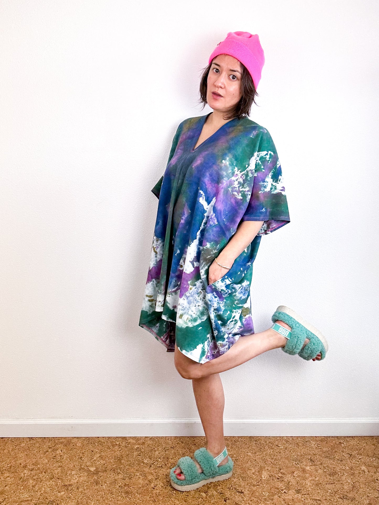 Oversized Hand-Dyed Linen Blend Smock Dress Watercolor Rabanal
