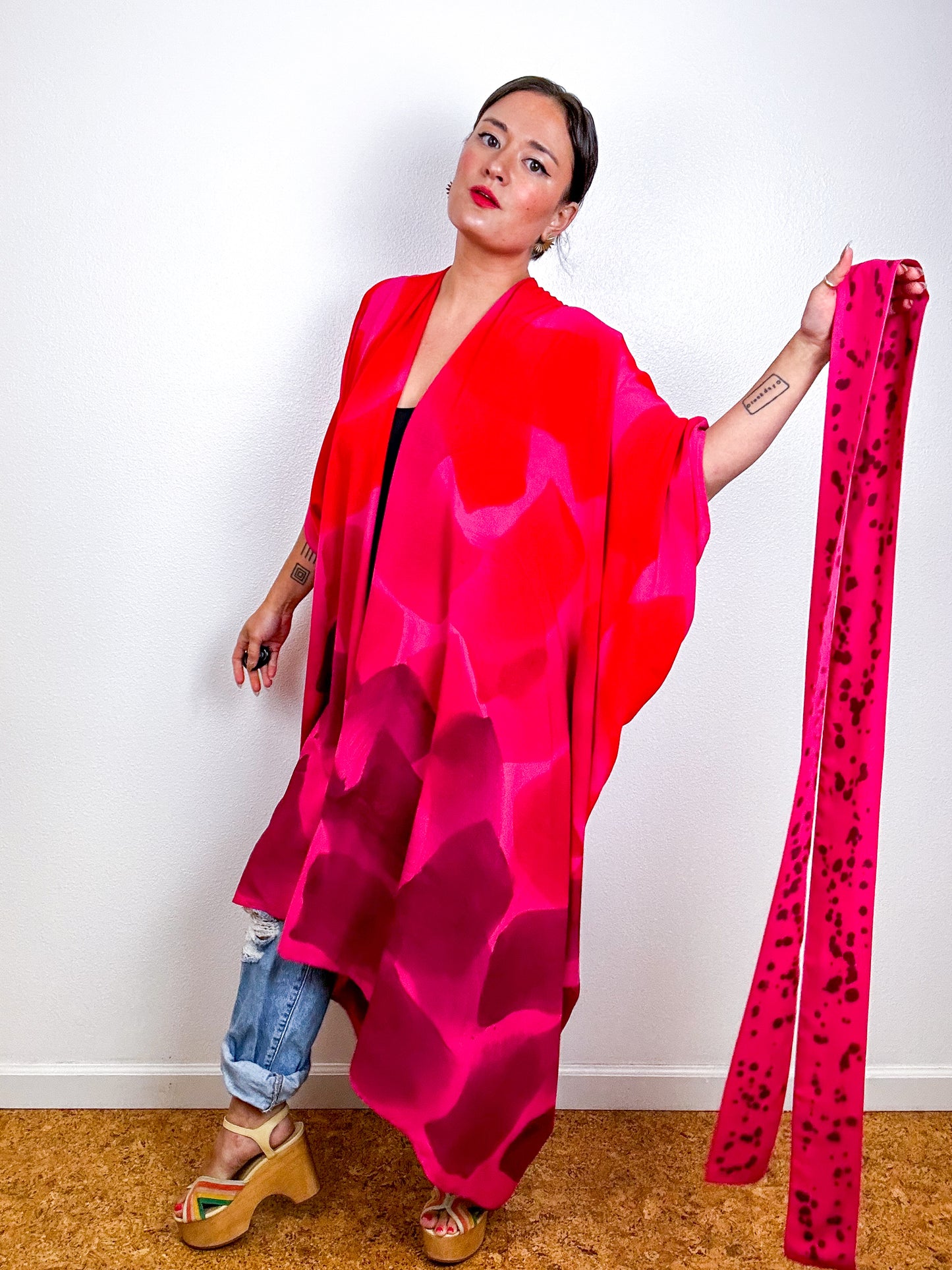 Hand-Dyed High Low Kimono OOAK Fuchsia 3