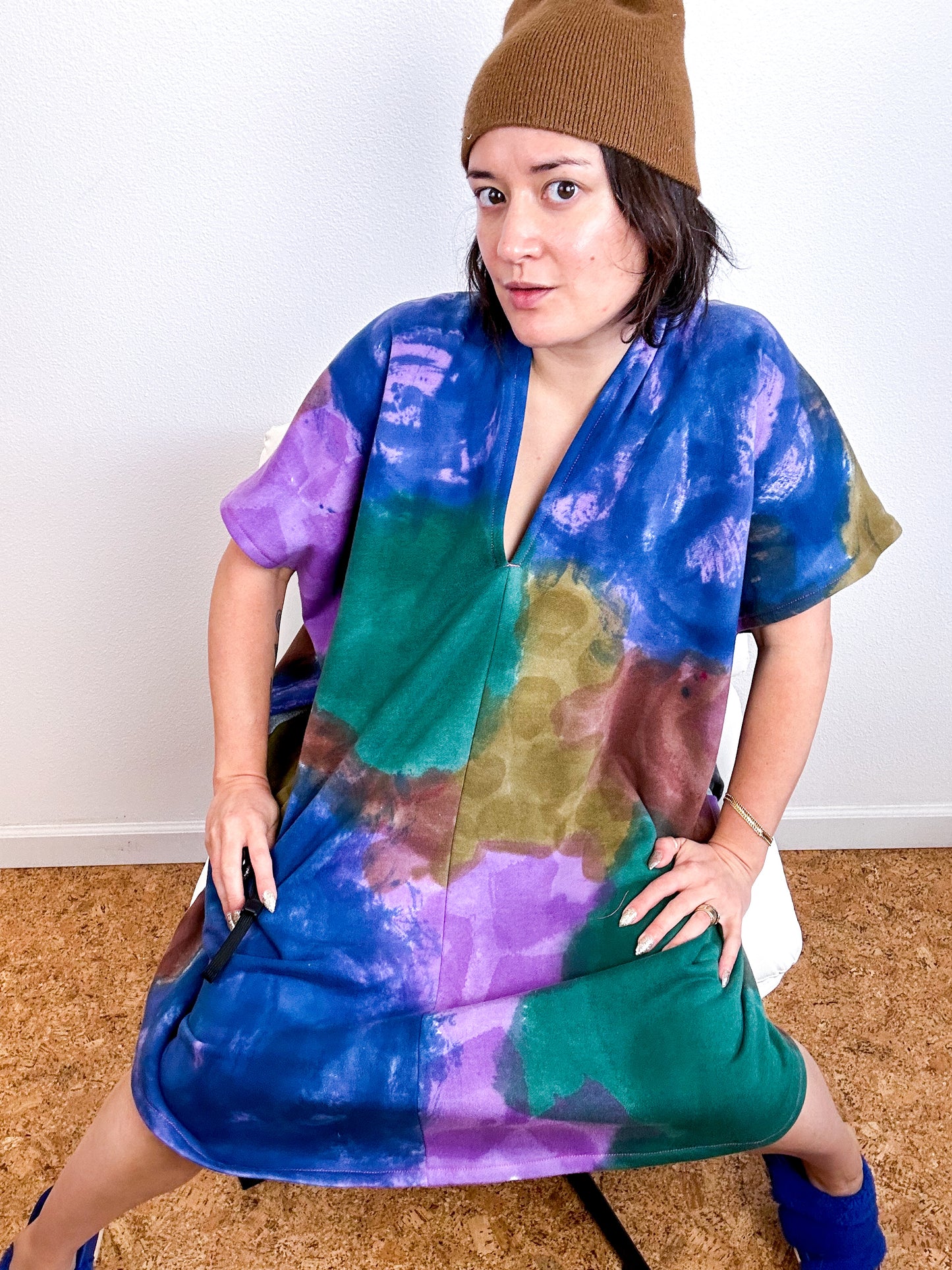 Oversized Hand-Dyed Sweatshirt Smock Dress Colorblock Rabanal