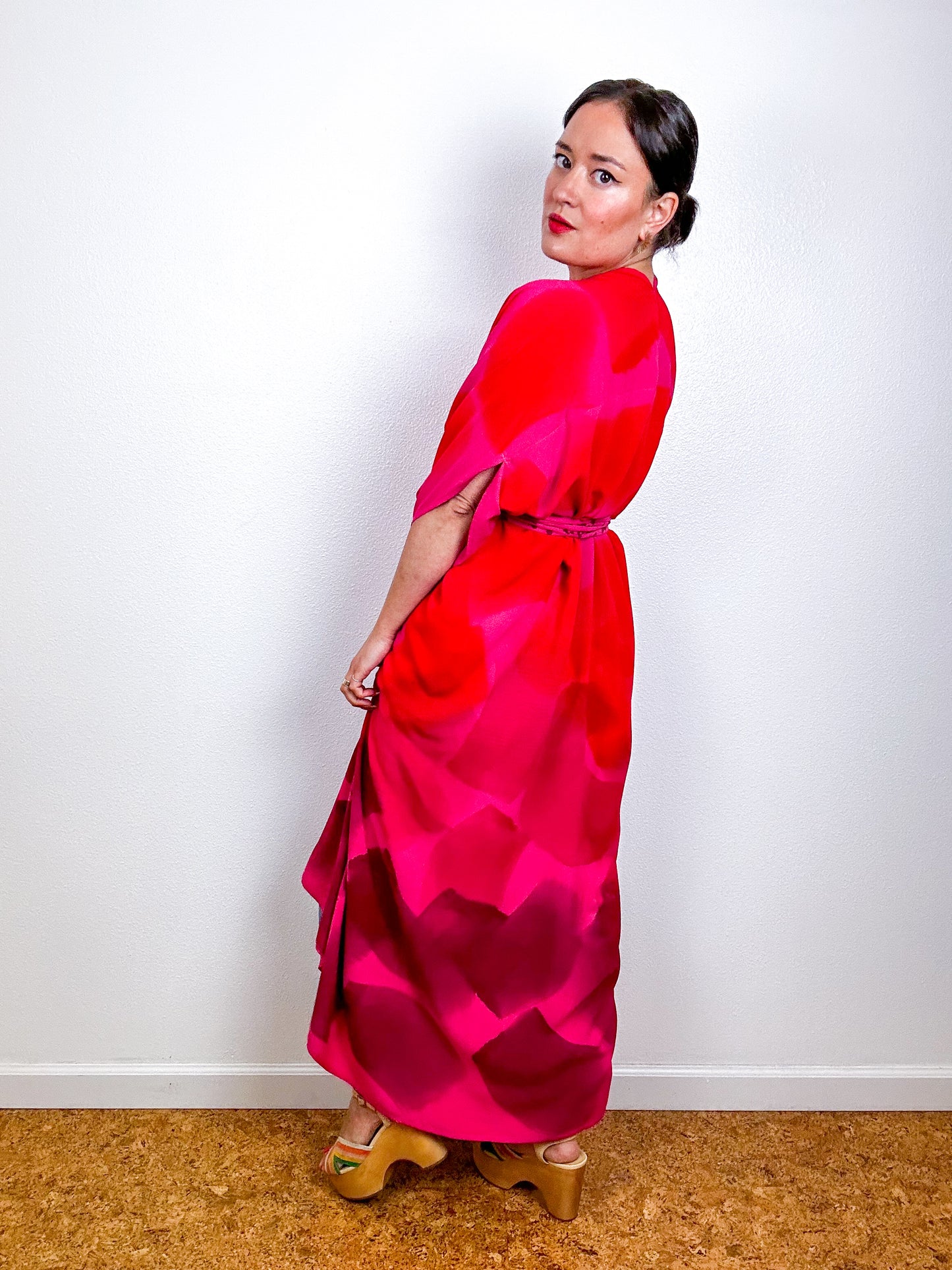 Hand-Dyed High Low Kimono OOAK Fuchsia 3