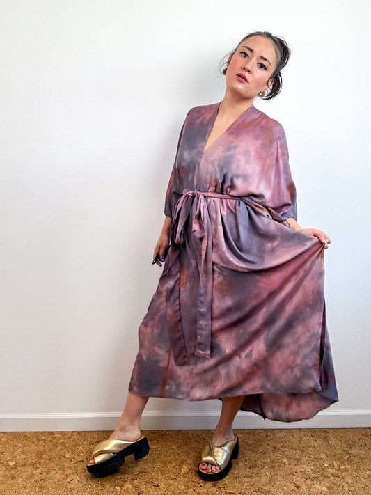 Hand-Dyed Bamboo Tie Caftan Mauve Watercolor