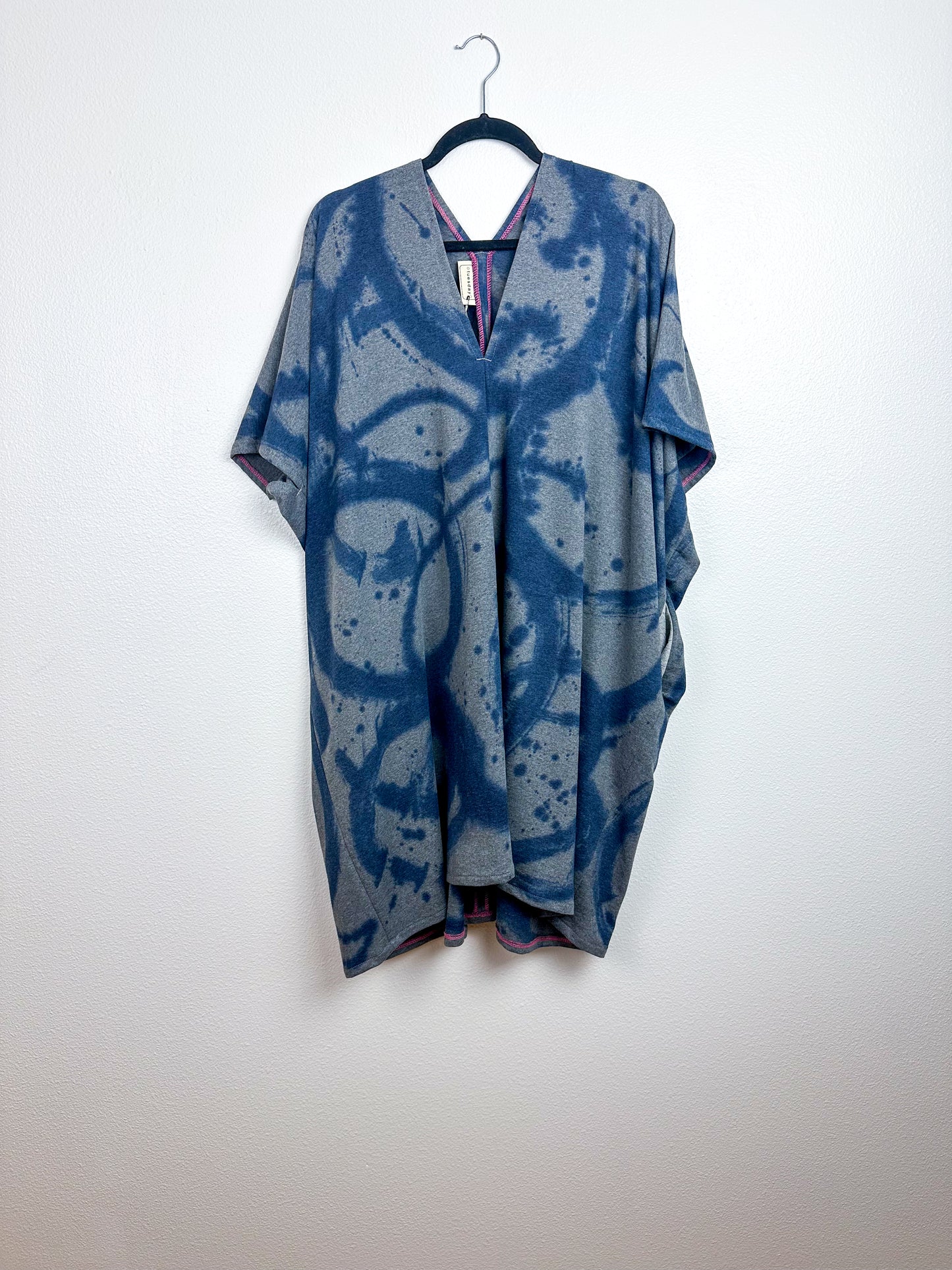 Oversized Hand-Dyed Sweatshirt Smock Dress Grey Navy Sumi