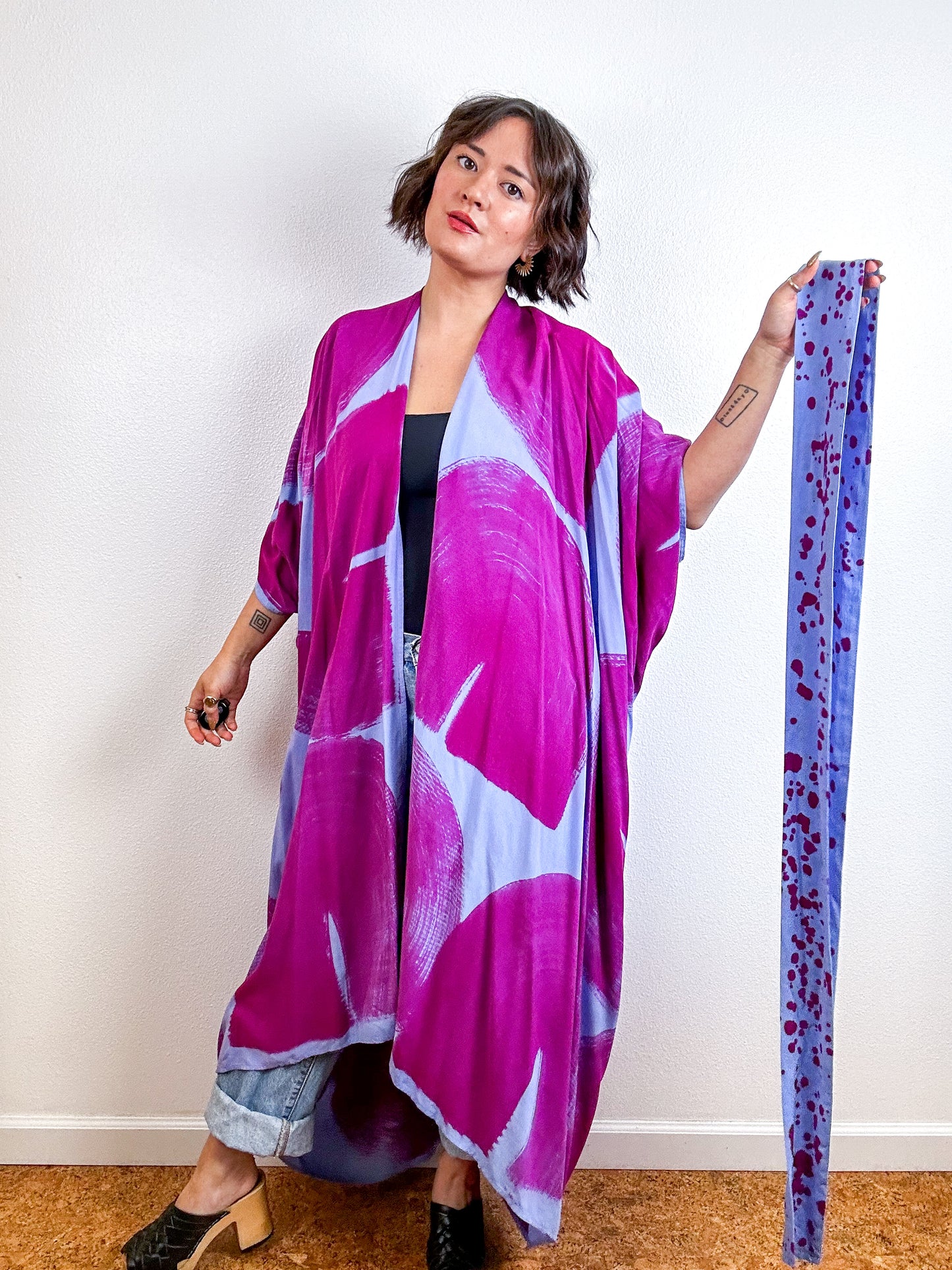 Hand-Dyed High Low Kimono Blue Amethyst Arc