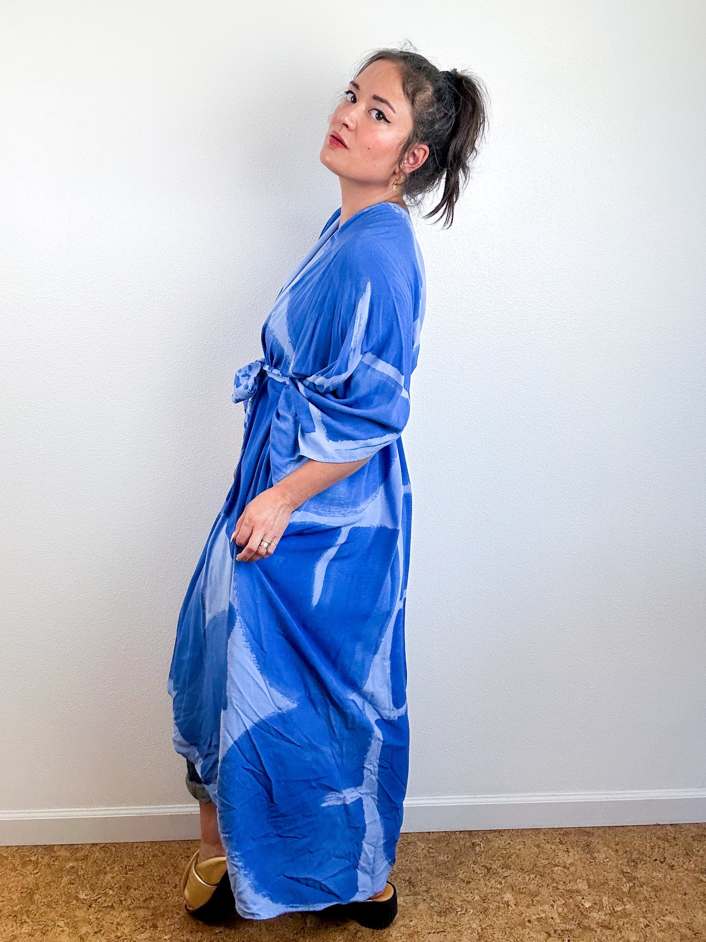 Hand-Dyed High Low Kimono Cornflower Blue Arc