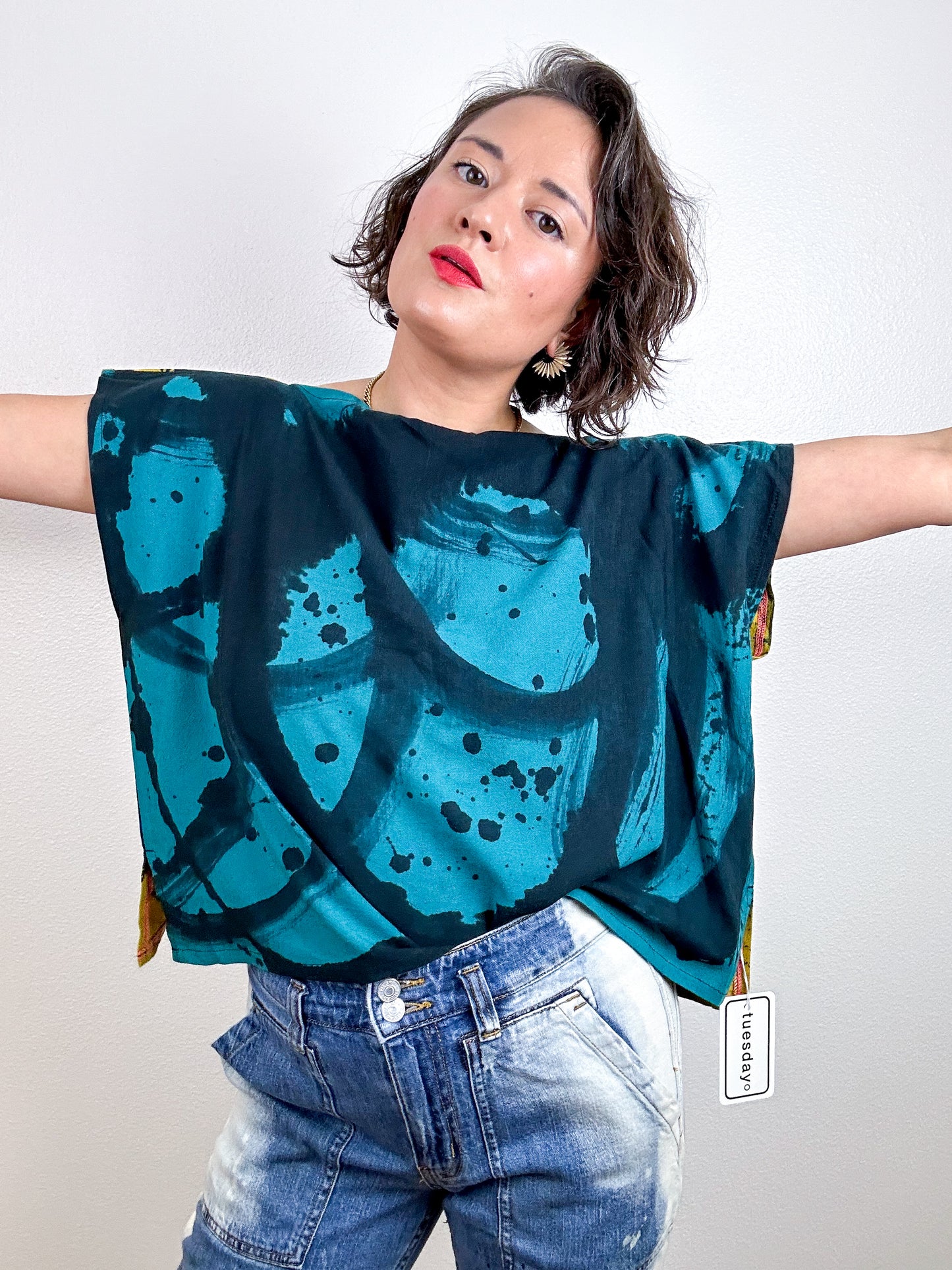 Hand-Dyed Linen Blend Flip Crop Teal Brass Sumi