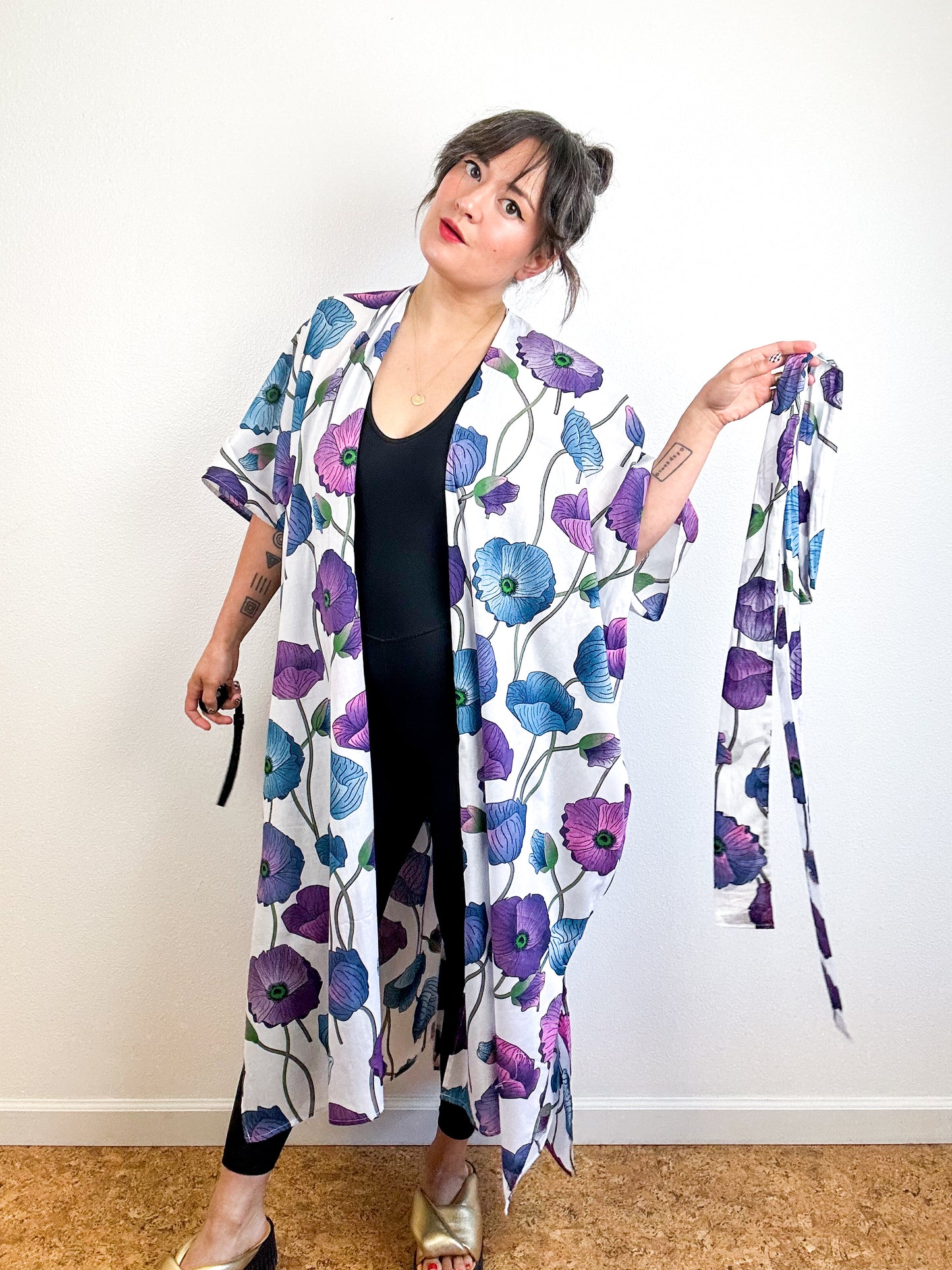 Print Duster Kimono Royal Poppy Cotton Lawn