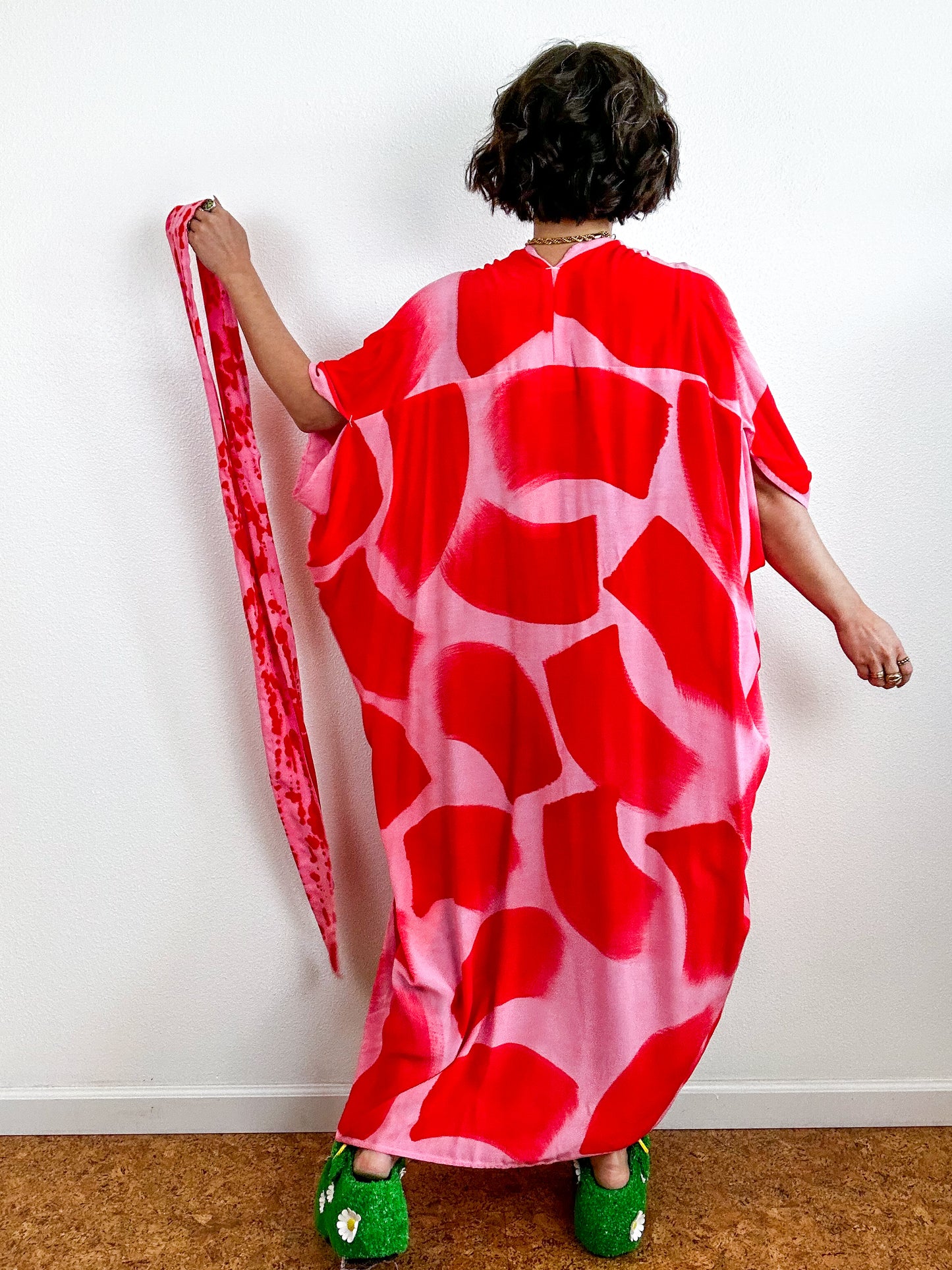 Hand-Dyed High Low Kimono Pink Scarlet Brush