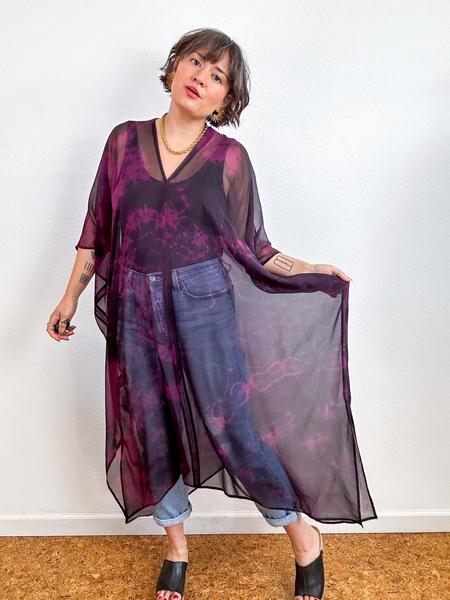 SILK Midi Caftan Dress Maroon Black Tie