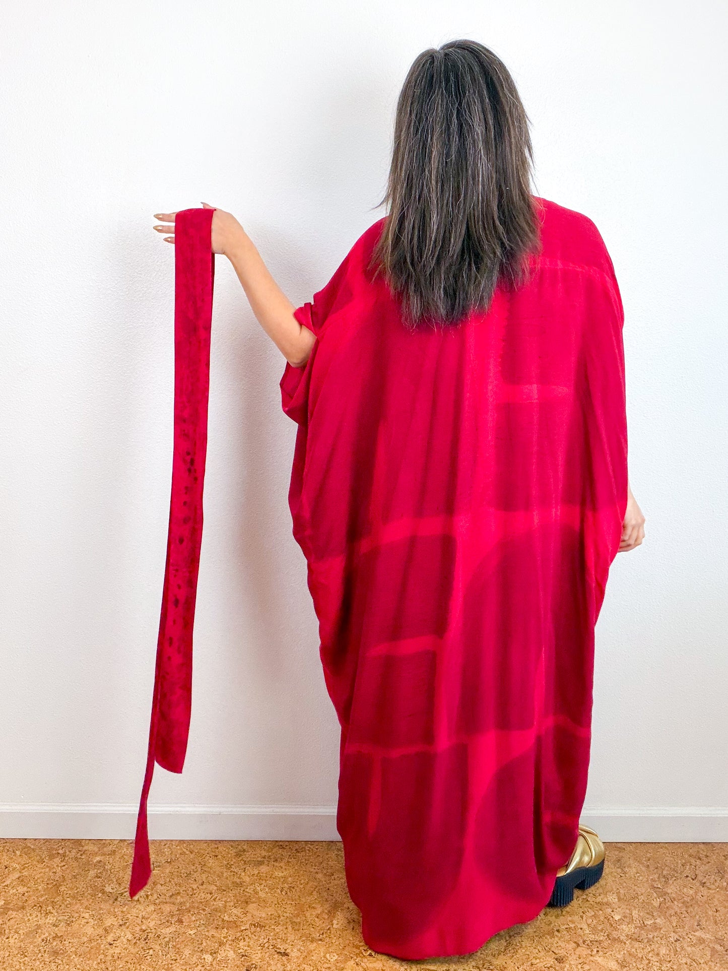 Hand-Dyed High Low Kimono Crimson Maroon Arc