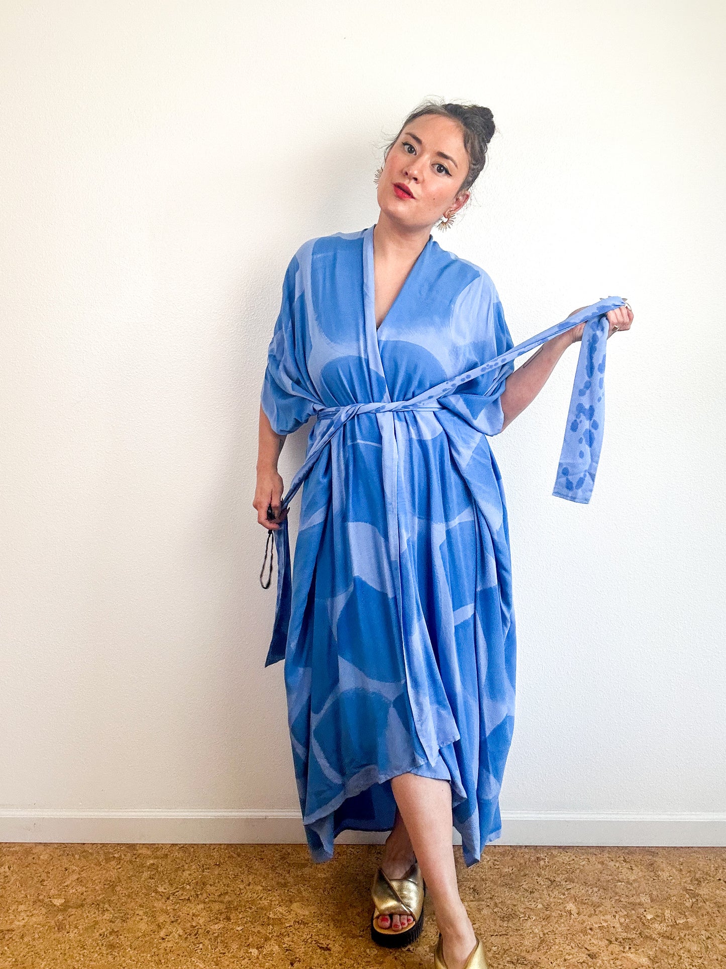 Hand-Dyed High Low Kimono Powder Blue Brush