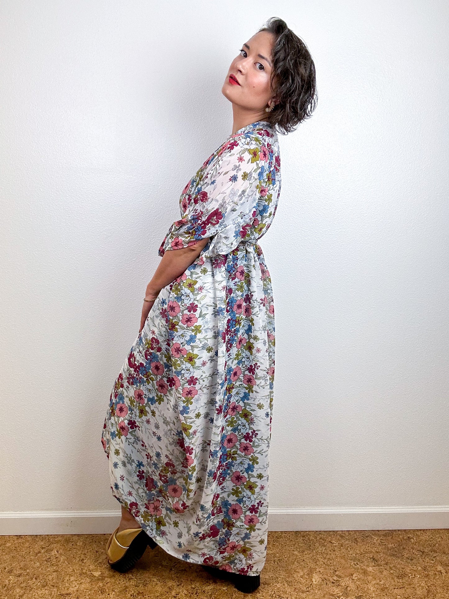 Print High Low Kimono Wildflower Chiffon