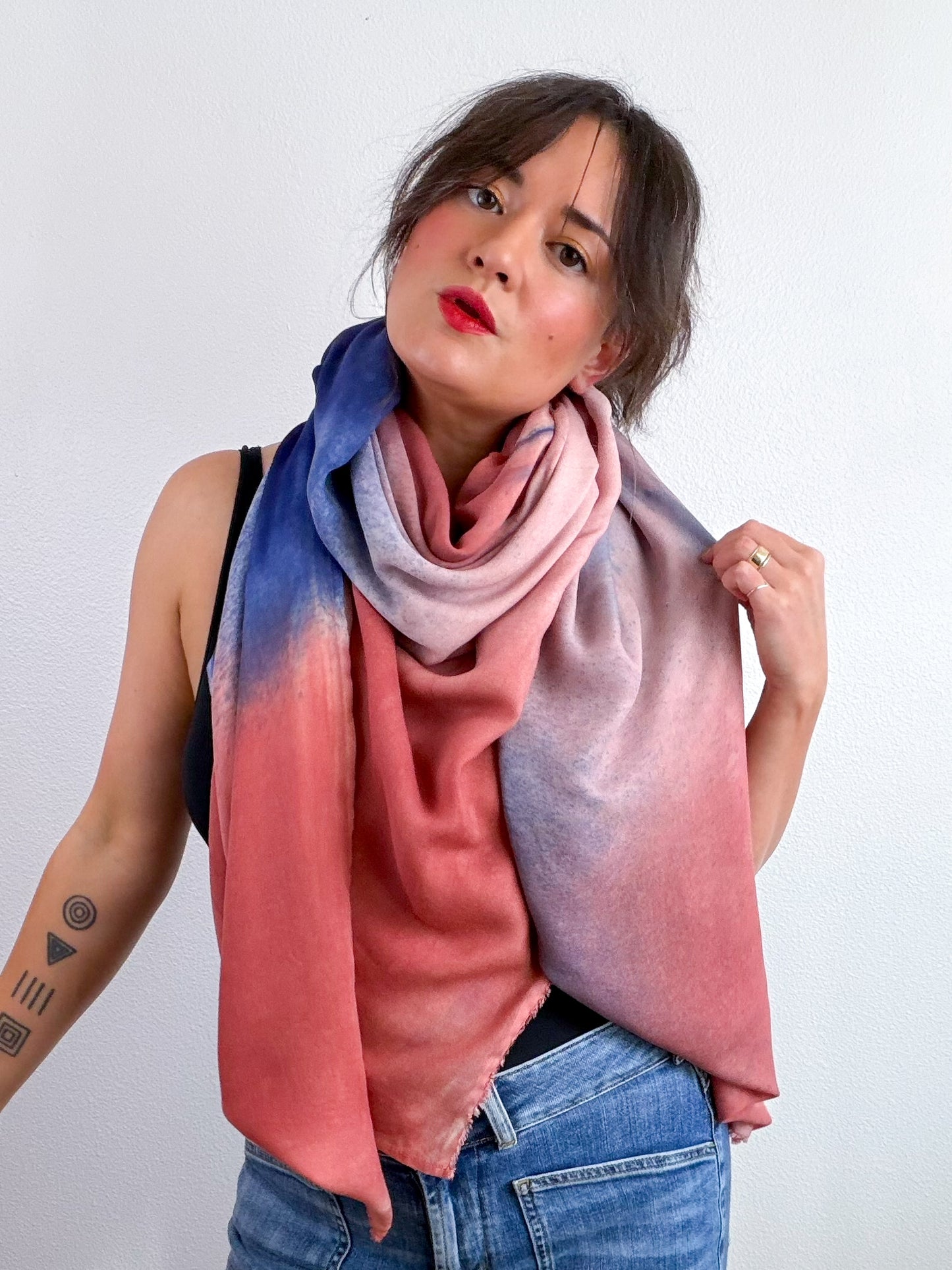 Hand-Dyed Bamboo Scarf Midnight Blush Terracotta Gradient