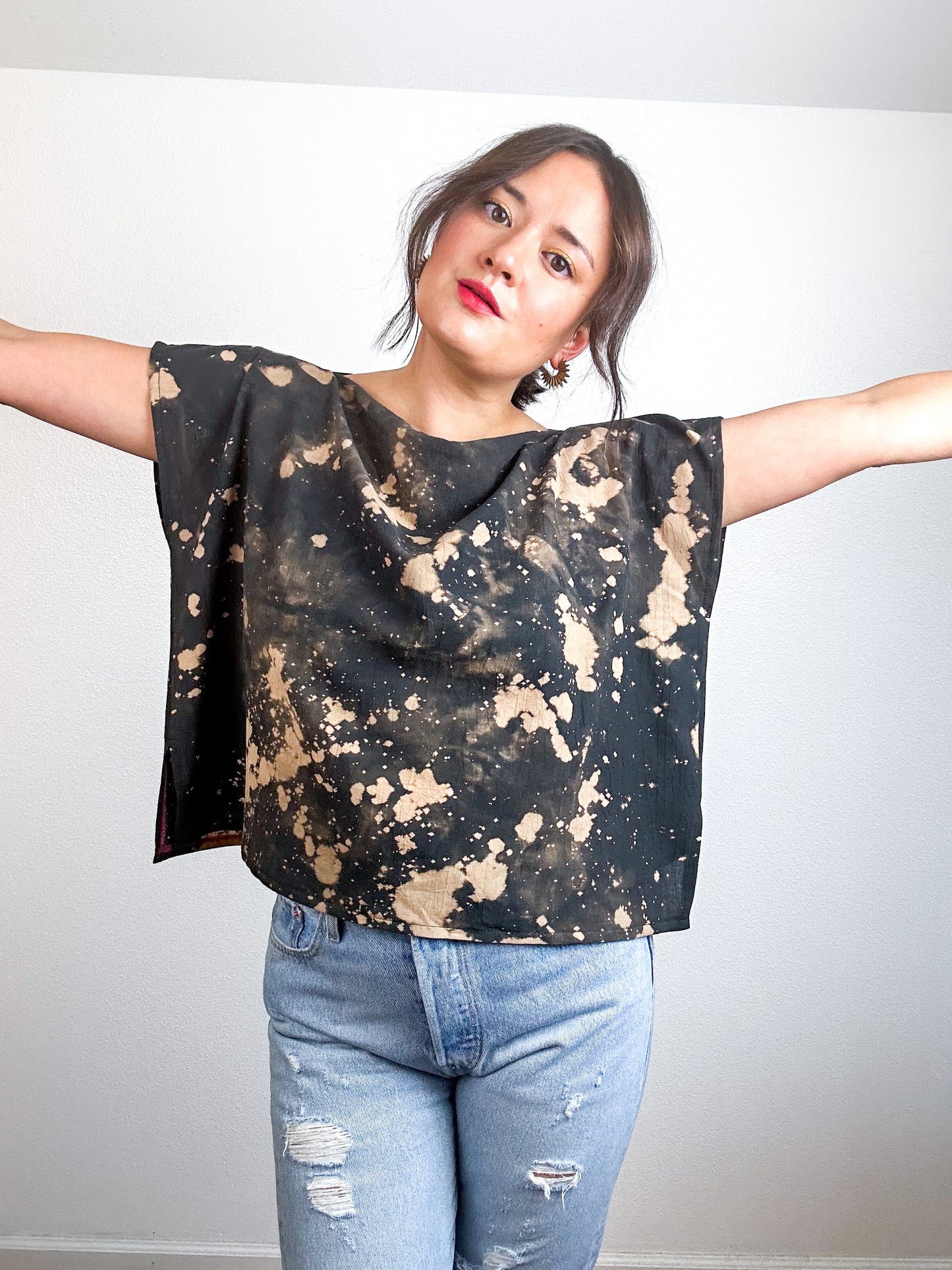 Bleach Speckle Crop Black Tan