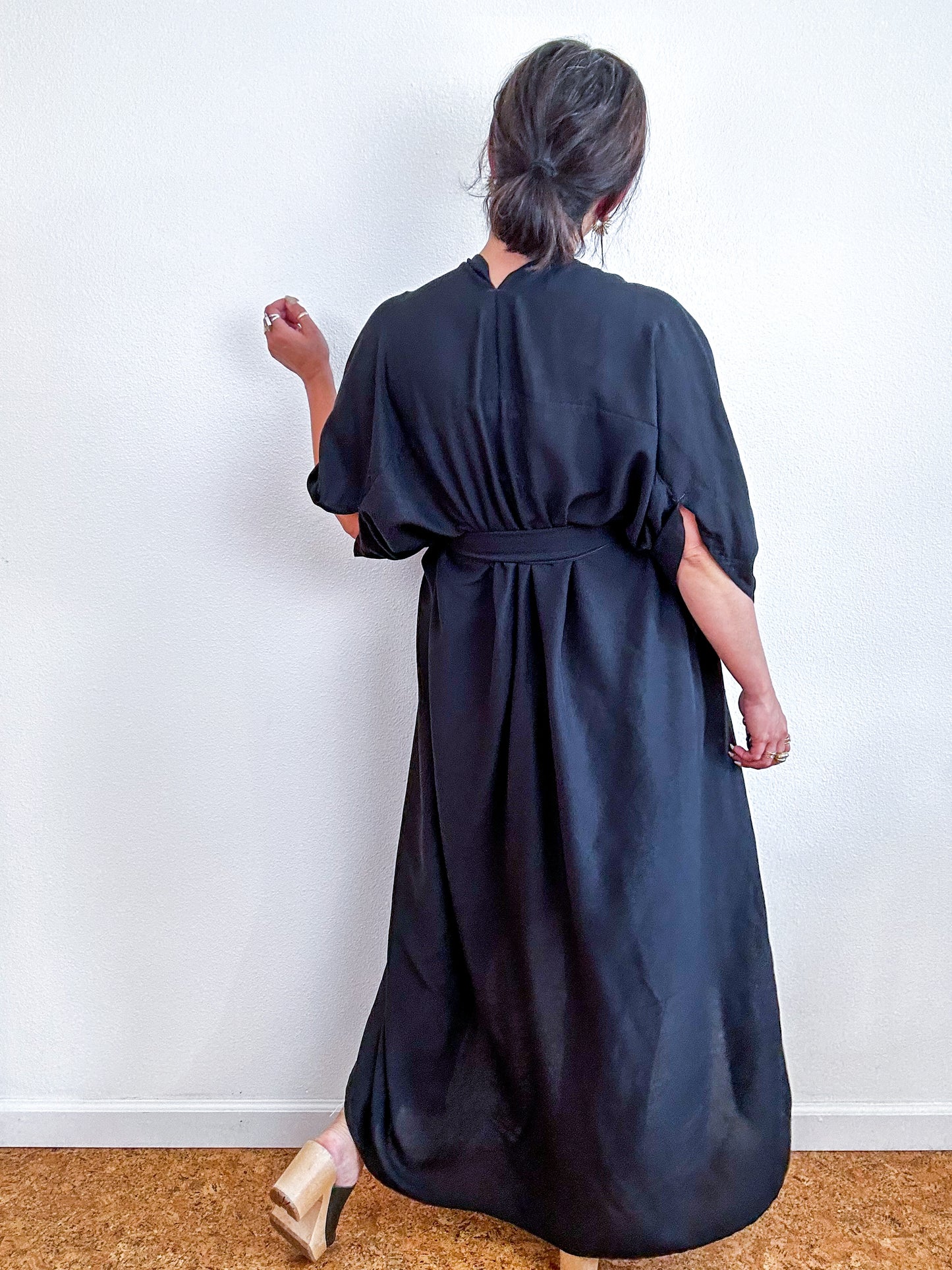 Solid High Low Kimono Black Challis