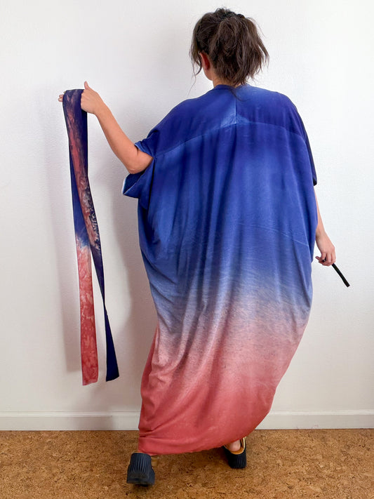 Hand-Dyed High Low Kimono Midnight Blush Terracotta Gradient