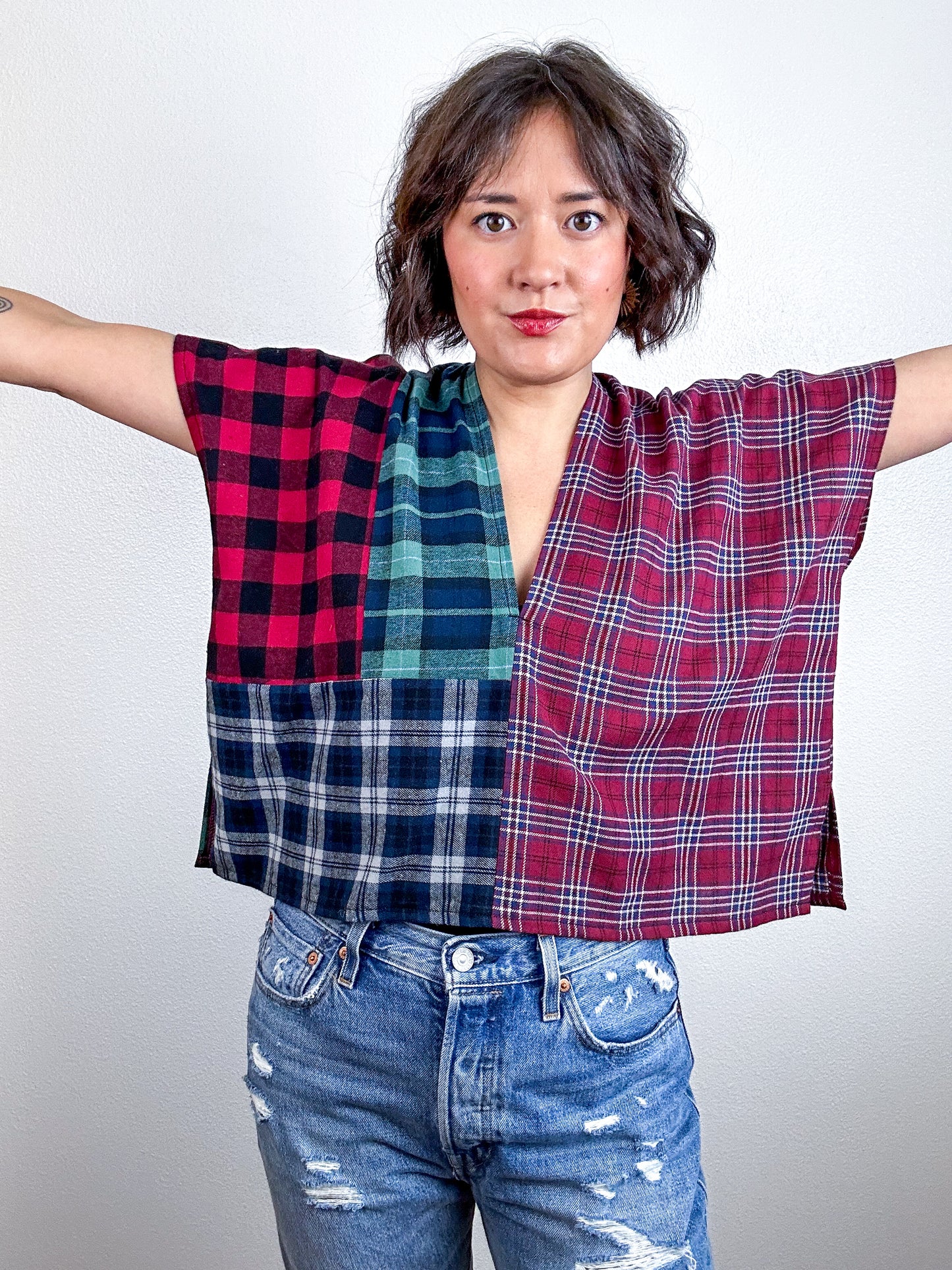 Scrappy V Crop Plaid Flannel Mix 1