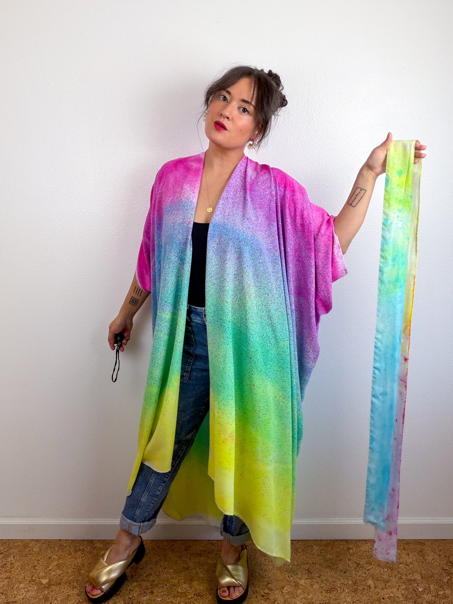 Hand-Dyed High Low Kimono Funfetti