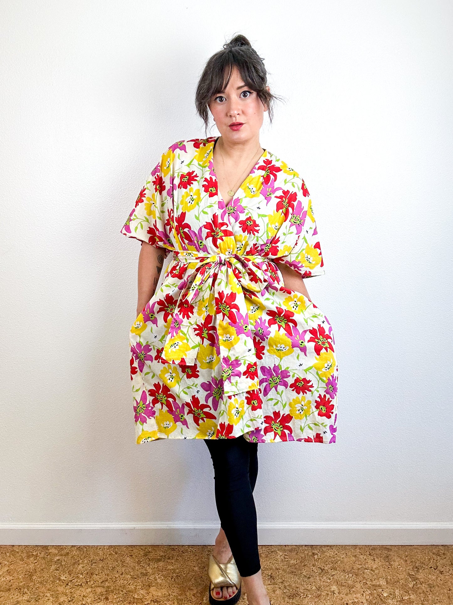 Print Duster Kimono Mini Ivory Lily Cotton Lawn