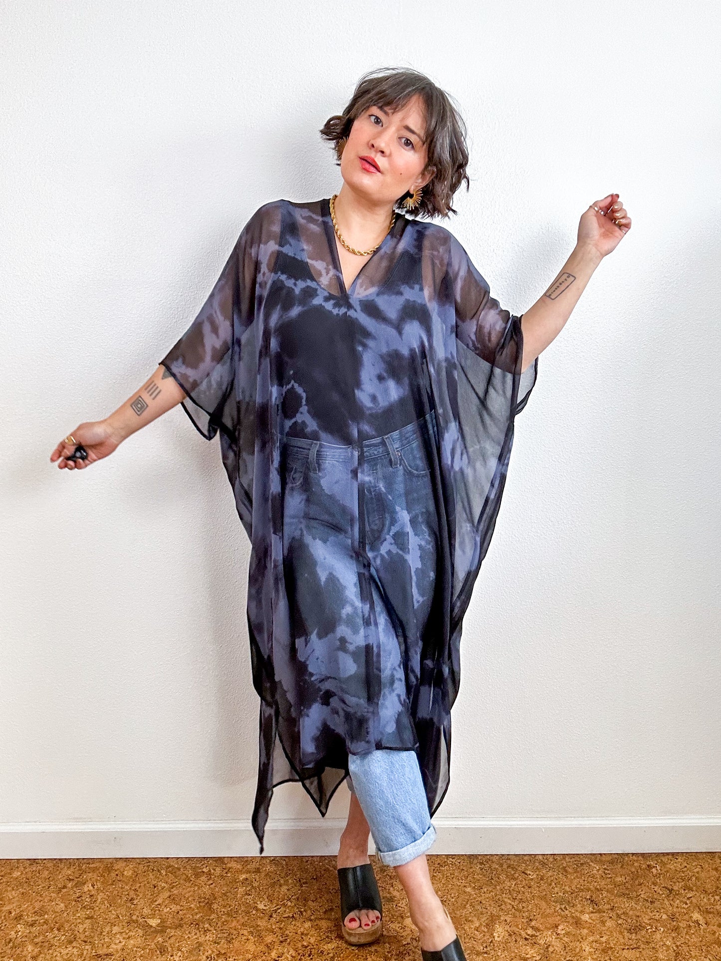 SILK Midi Caftan Dress Charcoal Black Tie