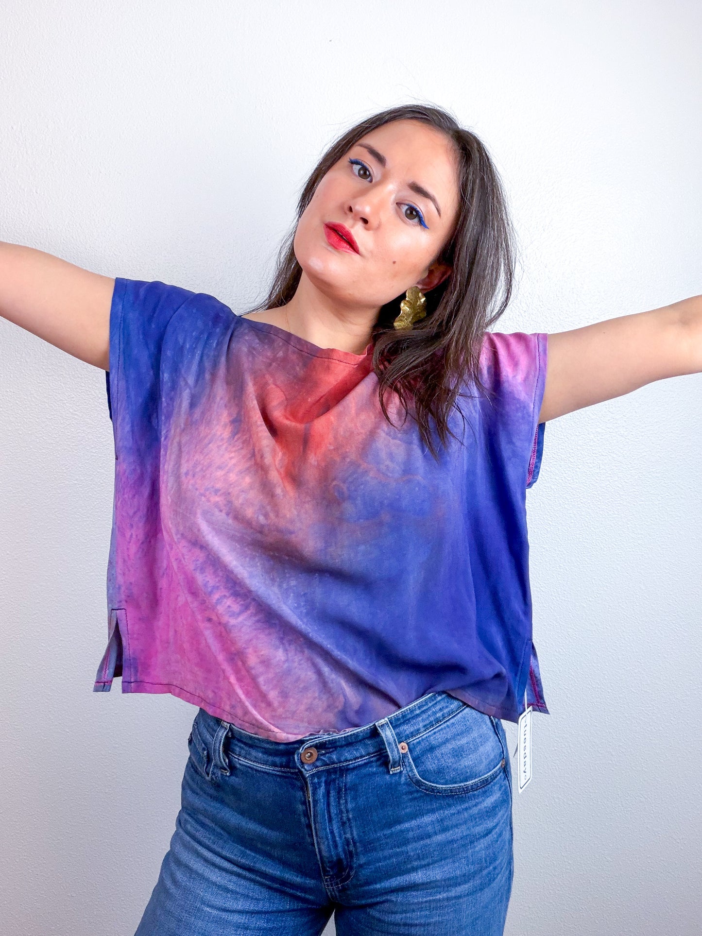 Hand-Dyed Bamboo Flip Crop Blue Pink Speckle