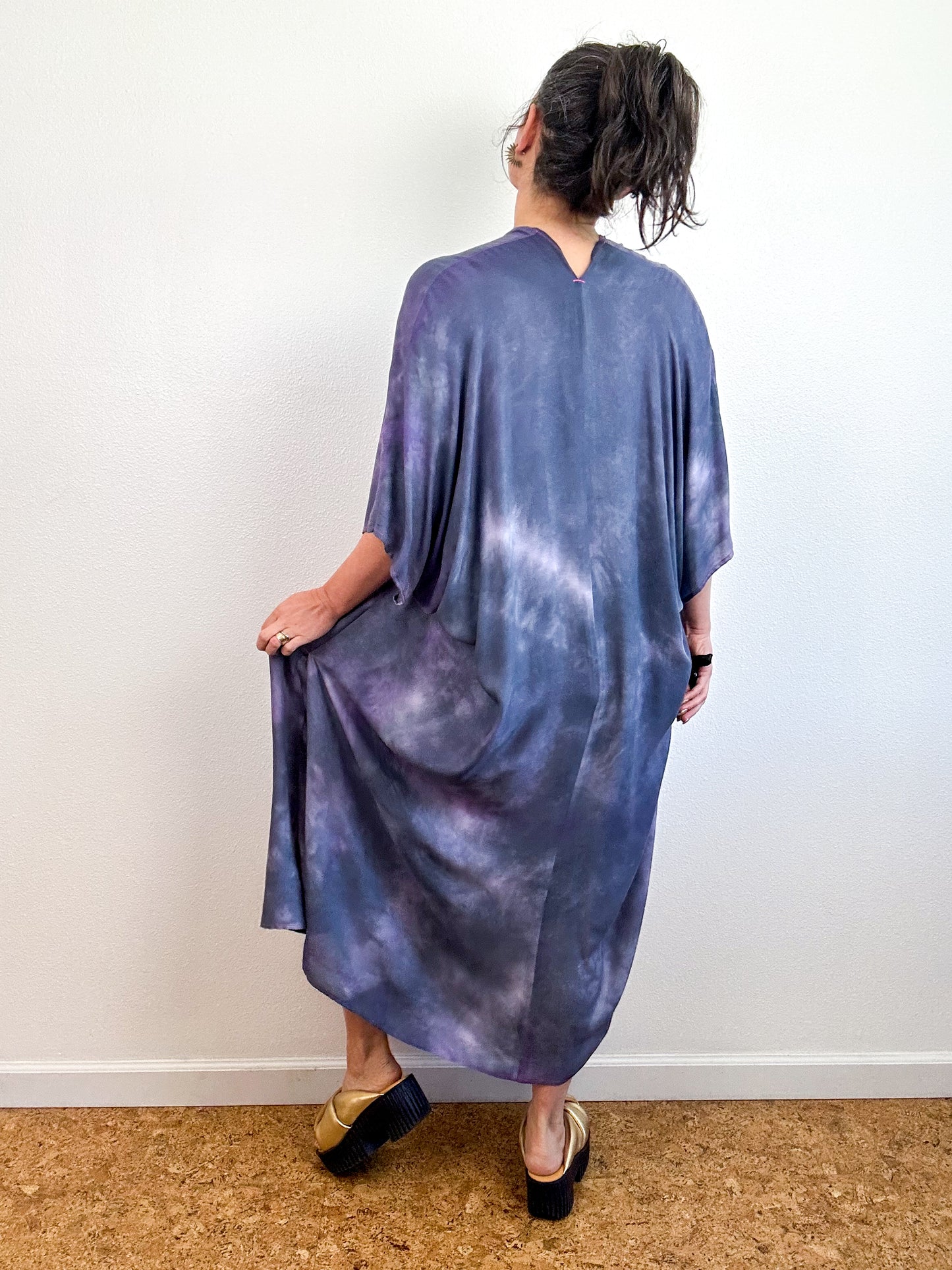 Hand-Dyed Bamboo Tie Caftan Lavender Watercolor