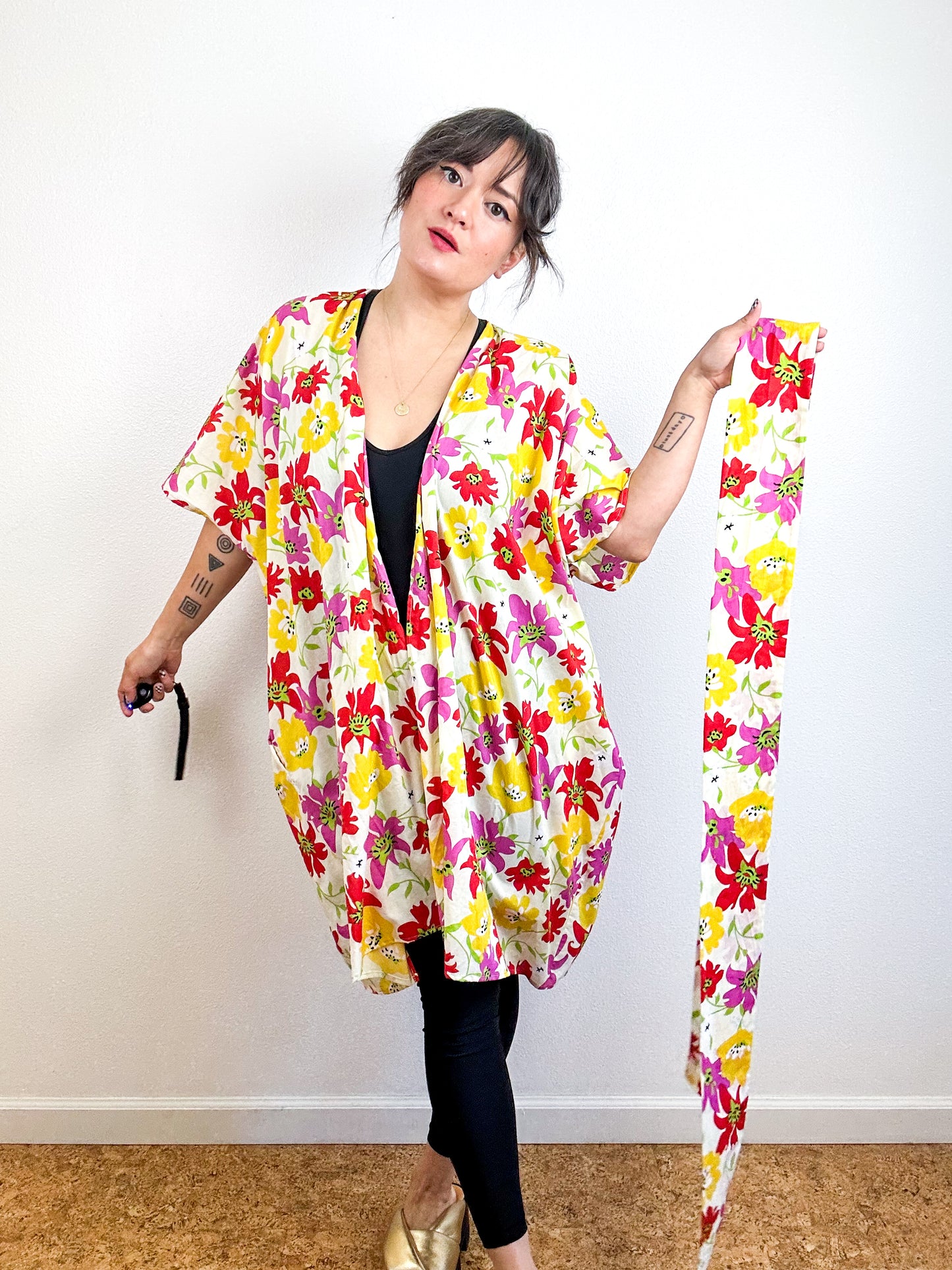 Print Duster Kimono Mini Ivory Lily Cotton Lawn