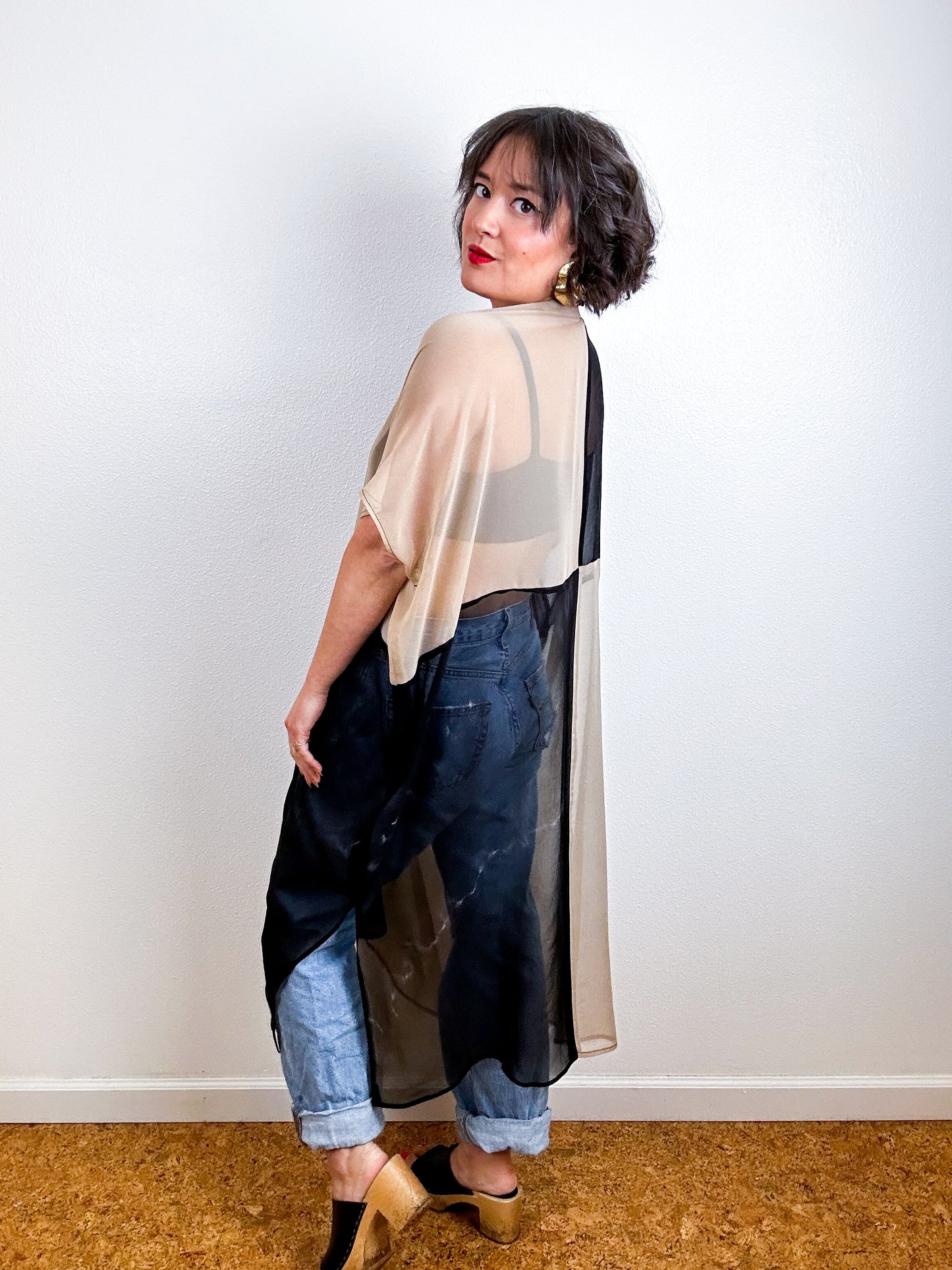 SILK Color Block Midi Caftan Dress Fawn Black