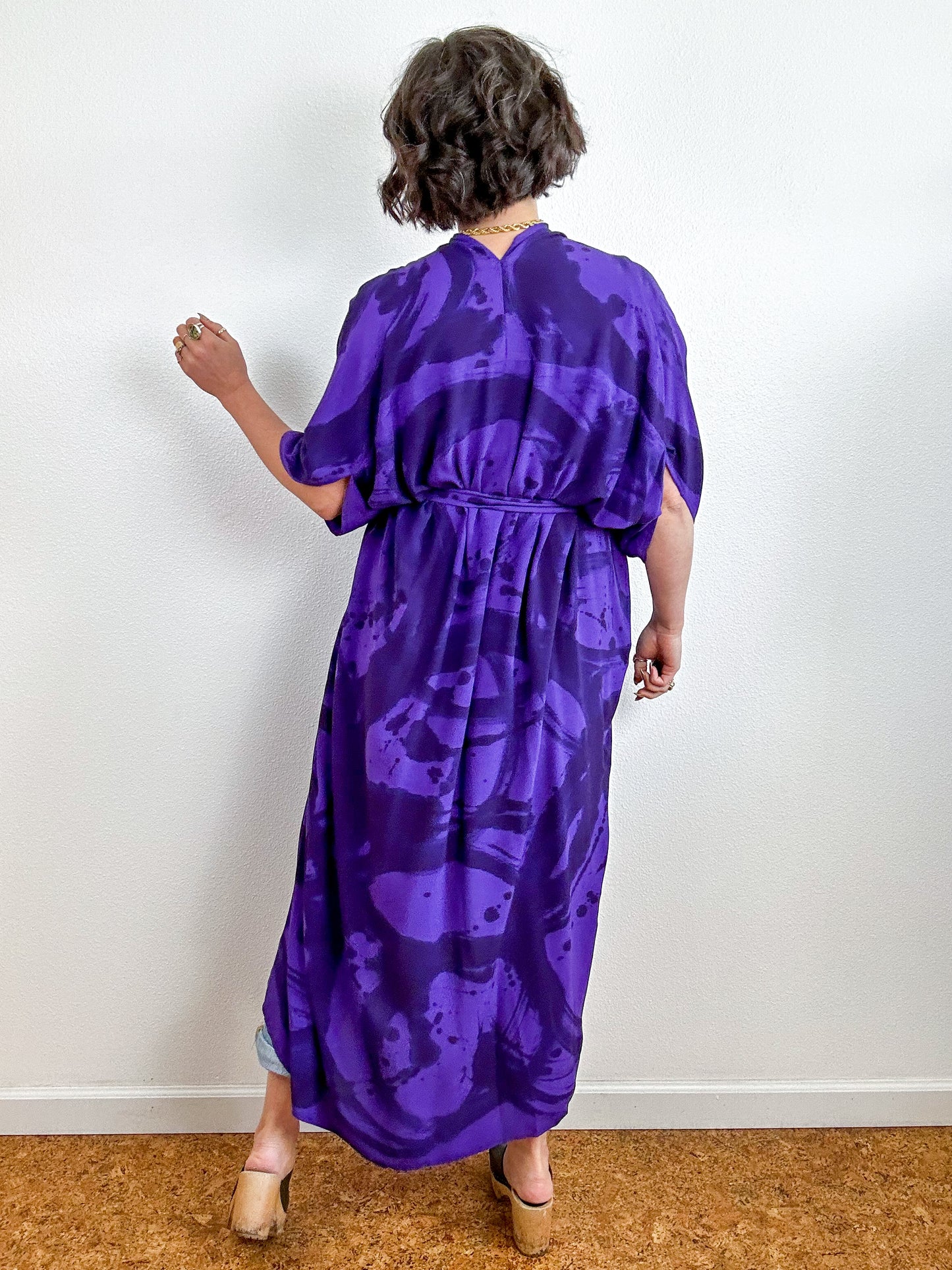 Hand-Dyed High Low Kimono Navy Purple Sumi