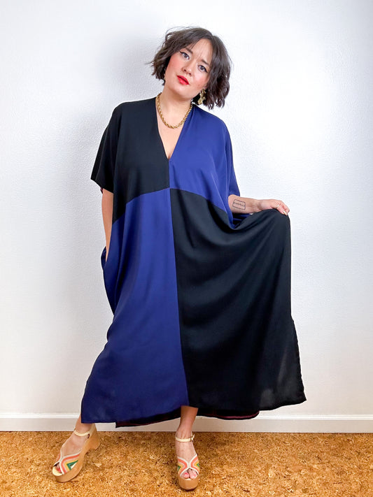 Color Block Midi Caftan Dress Navy Black