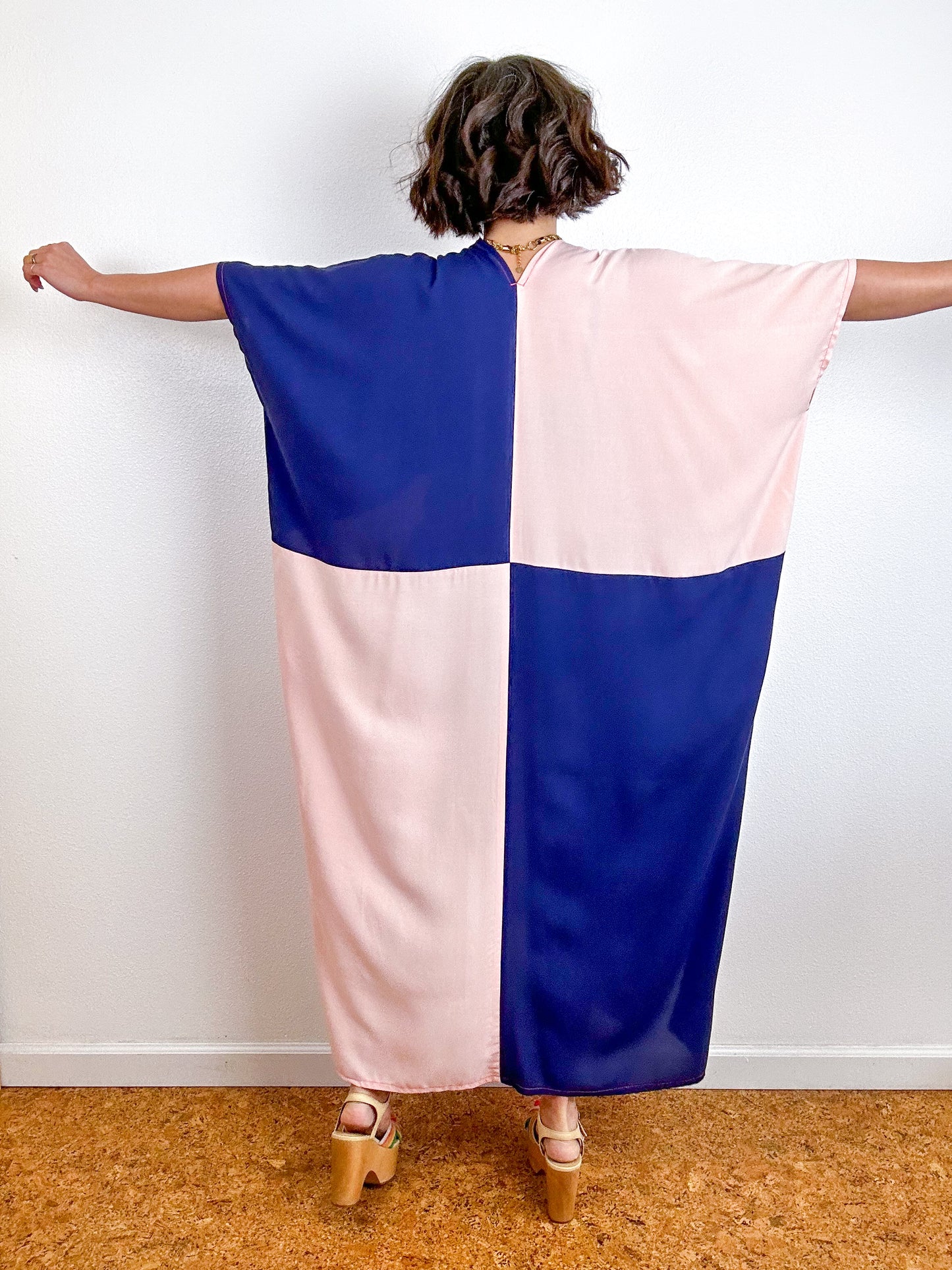 Color Block Midi Caftan Dress Navy Blush