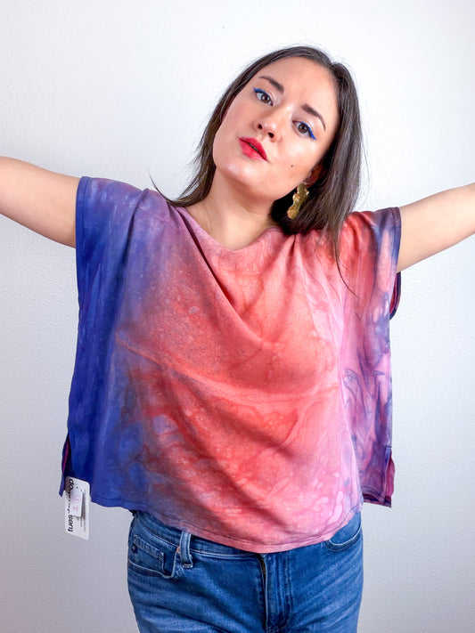 Hand-Dyed Bamboo Flip Crop Navy Terracotta Peony Gradient