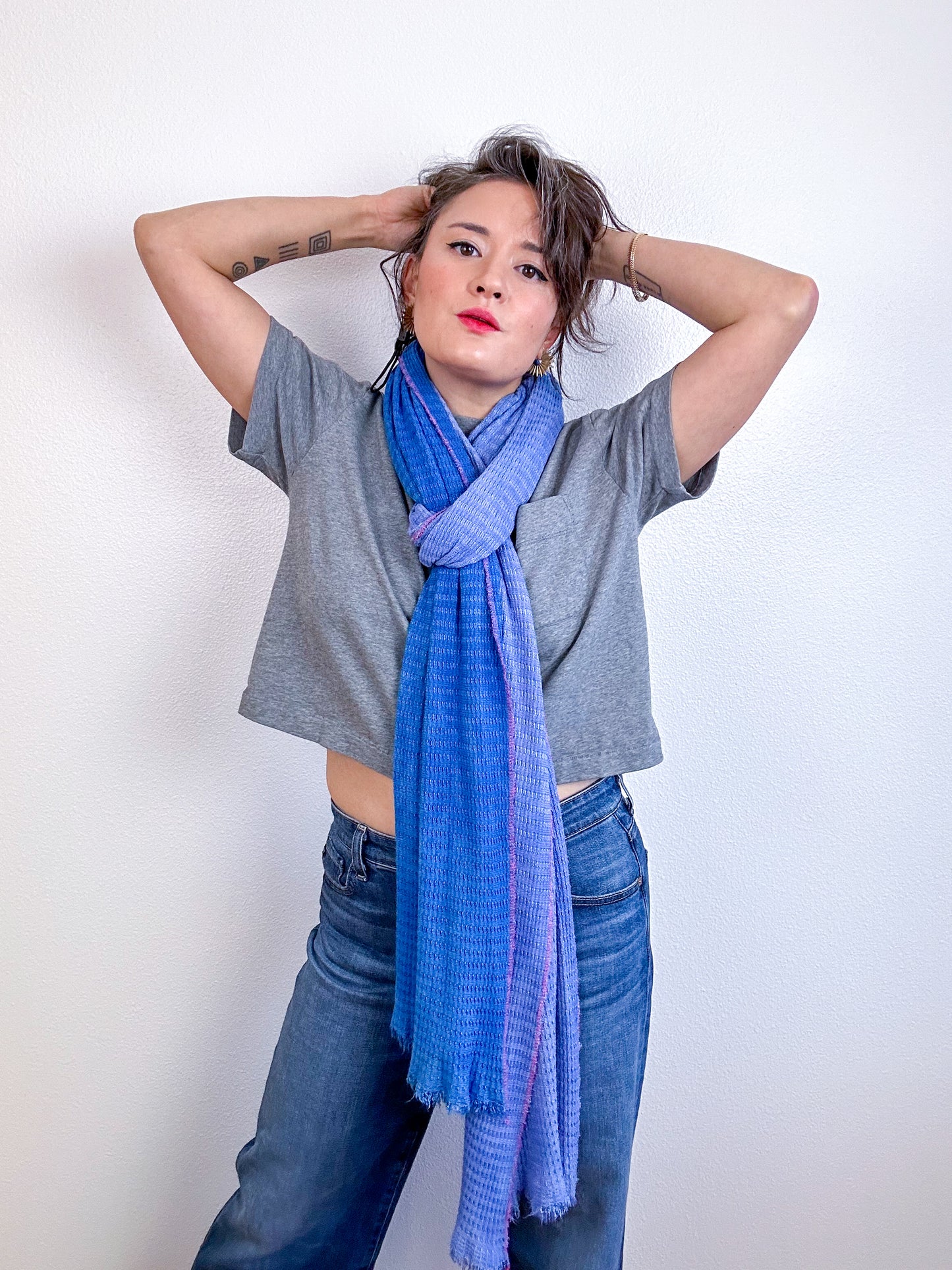Hand-Dyed Two Tone Knit Scarf Lapis Periwinkle