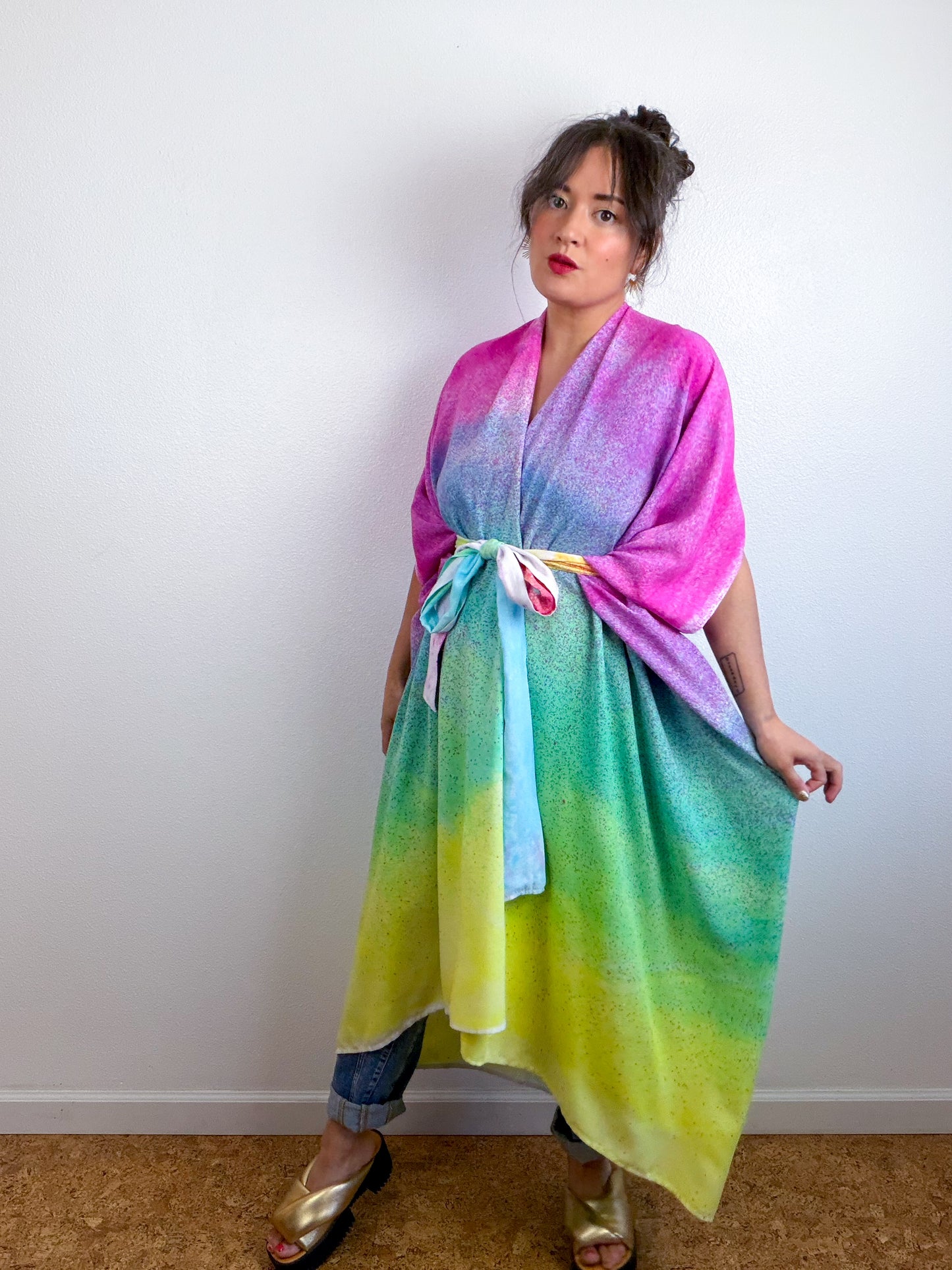 Hand-Dyed High Low Kimono Funfetti