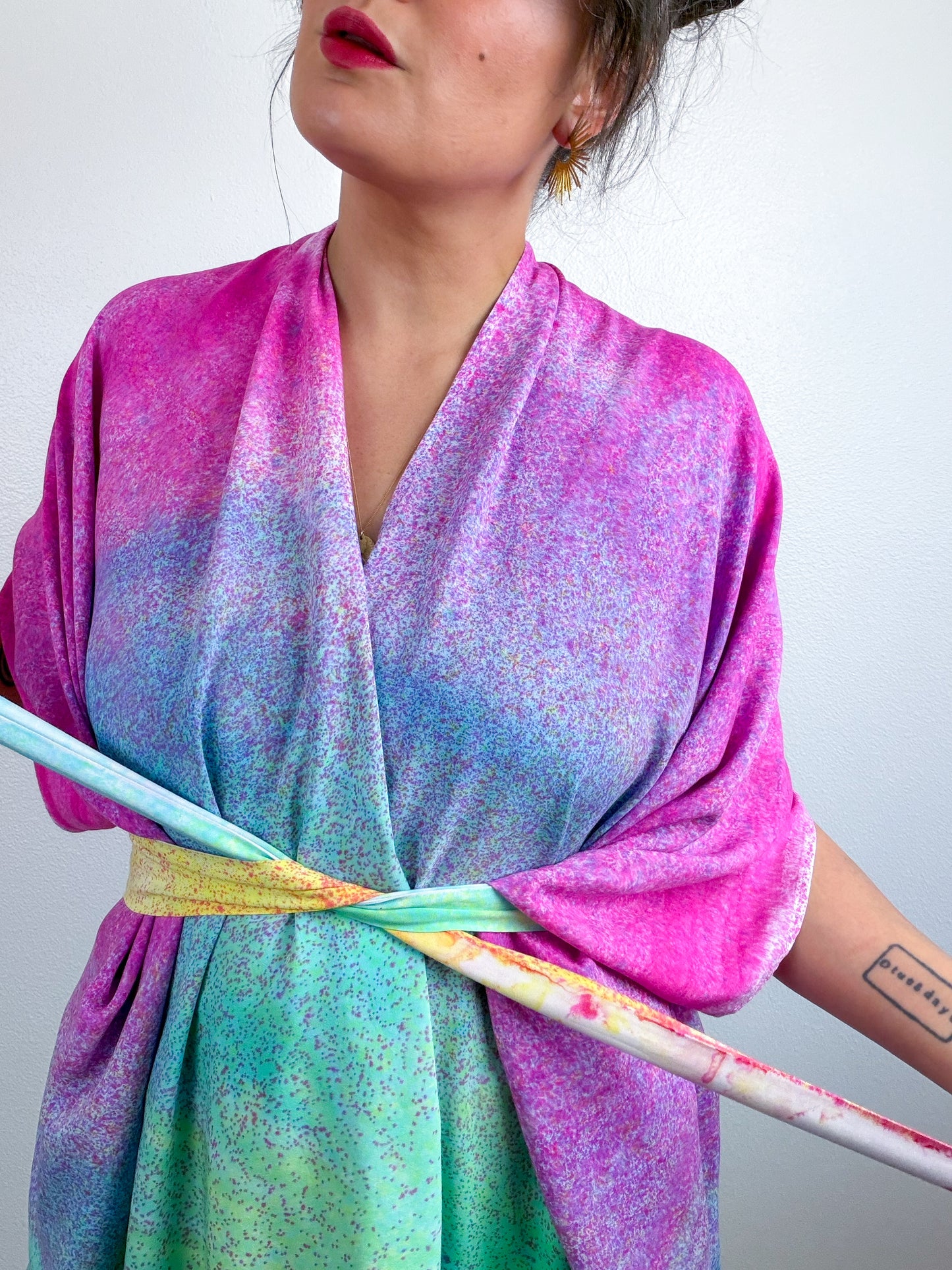 Hand-Dyed High Low Kimono Funfetti