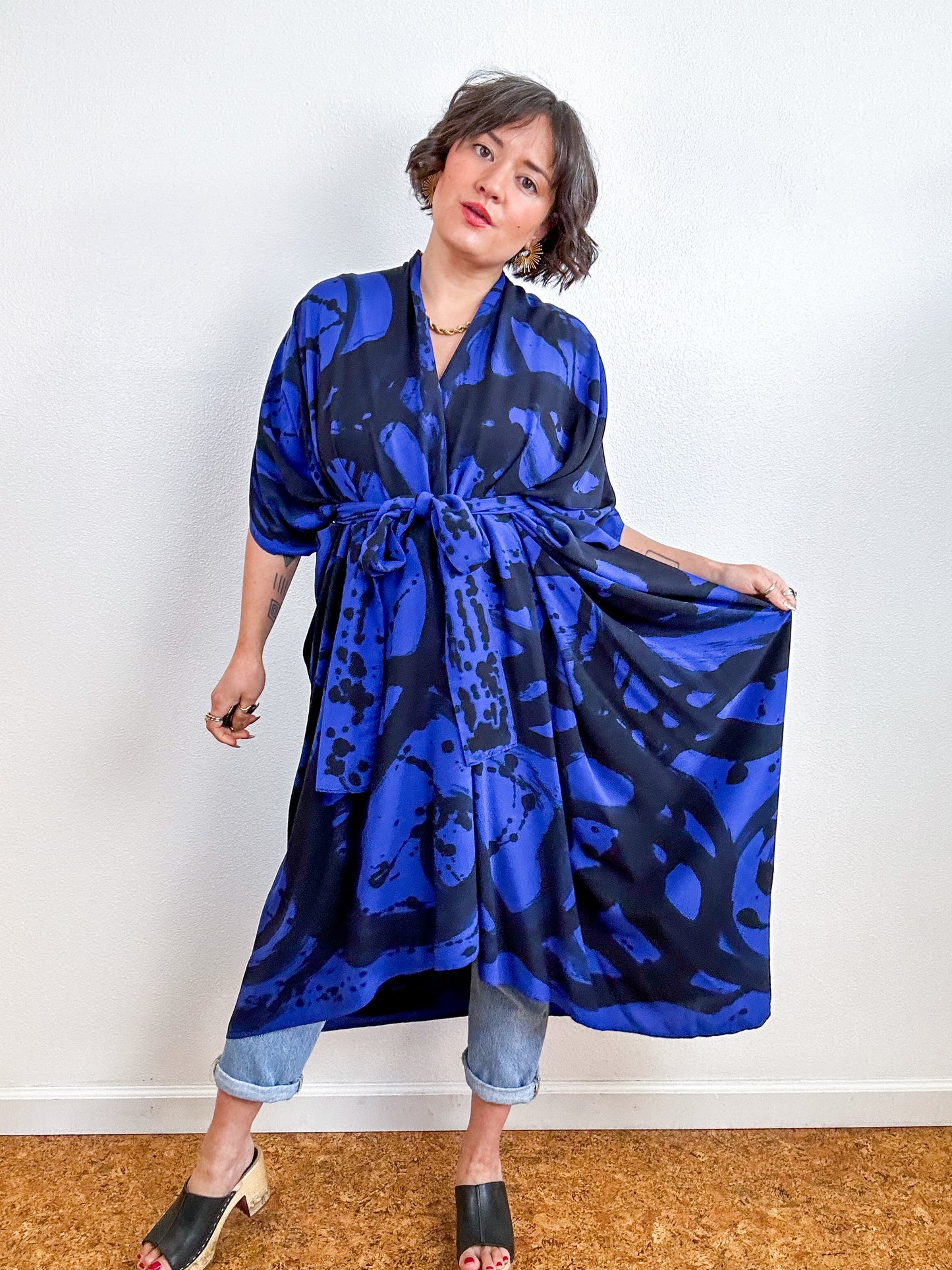 Hand-Dyed High Low Kimono Royal Black Sumi