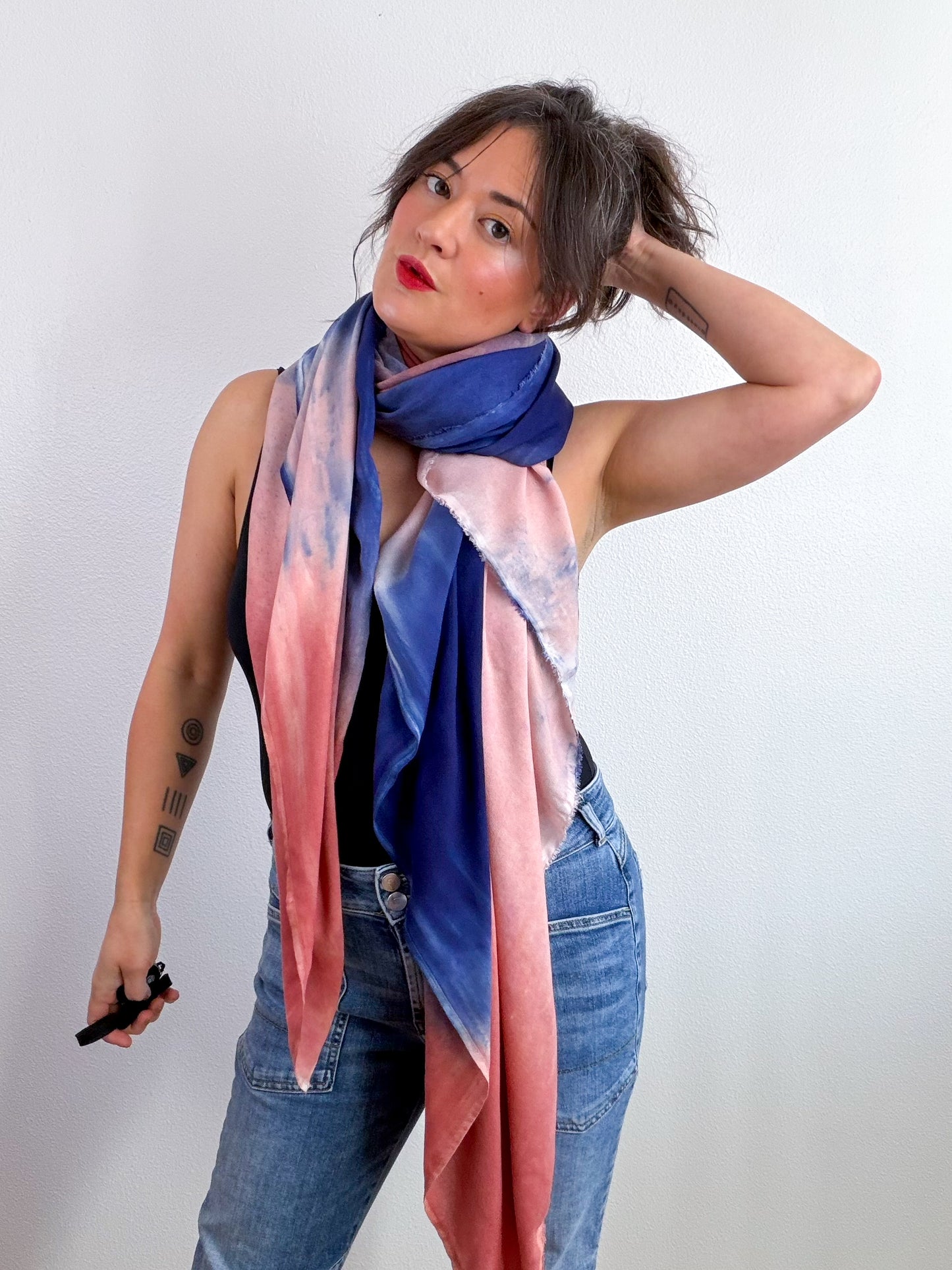 Hand-Dyed Bamboo Scarf Midnight Blush Terracotta Gradient