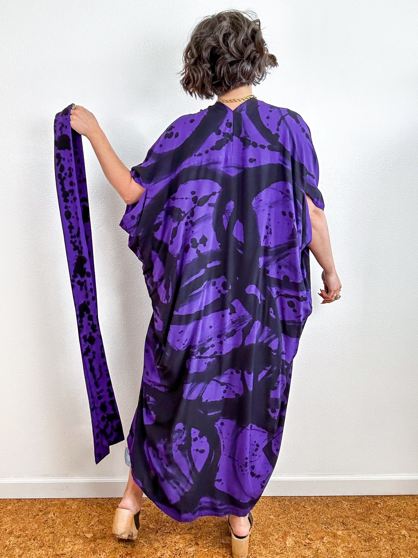 Hand-Dyed High Low Kimono Purple Black Sumi
